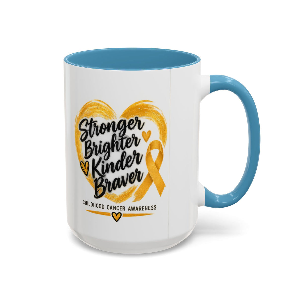 Childhood Cancer Awareness Accent Coffee Mug — "Stronger Brighter Kinder Braver"
