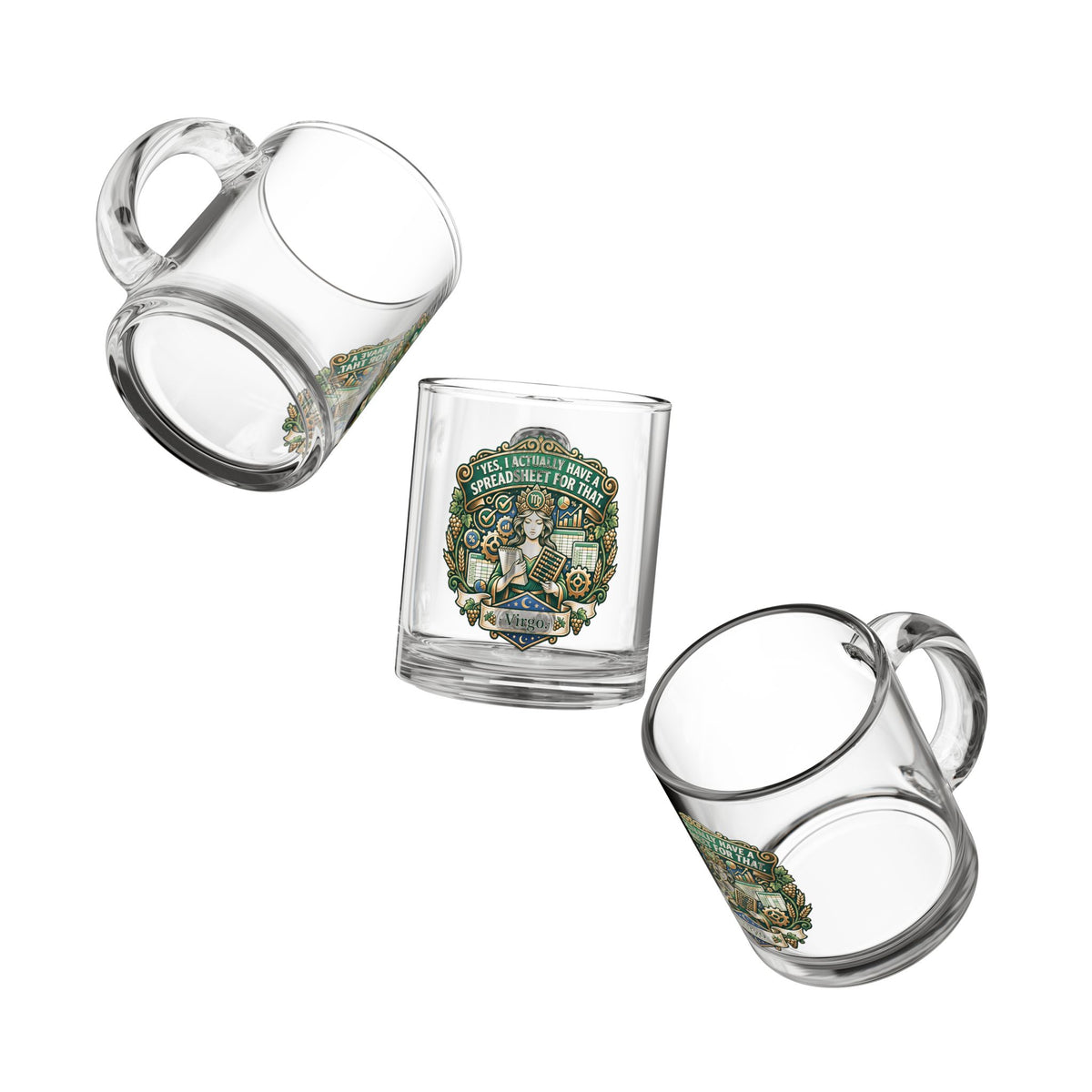 Virgo Glass Mug — “Yes, I Actually Have a Spreadsheet for That” 10oz