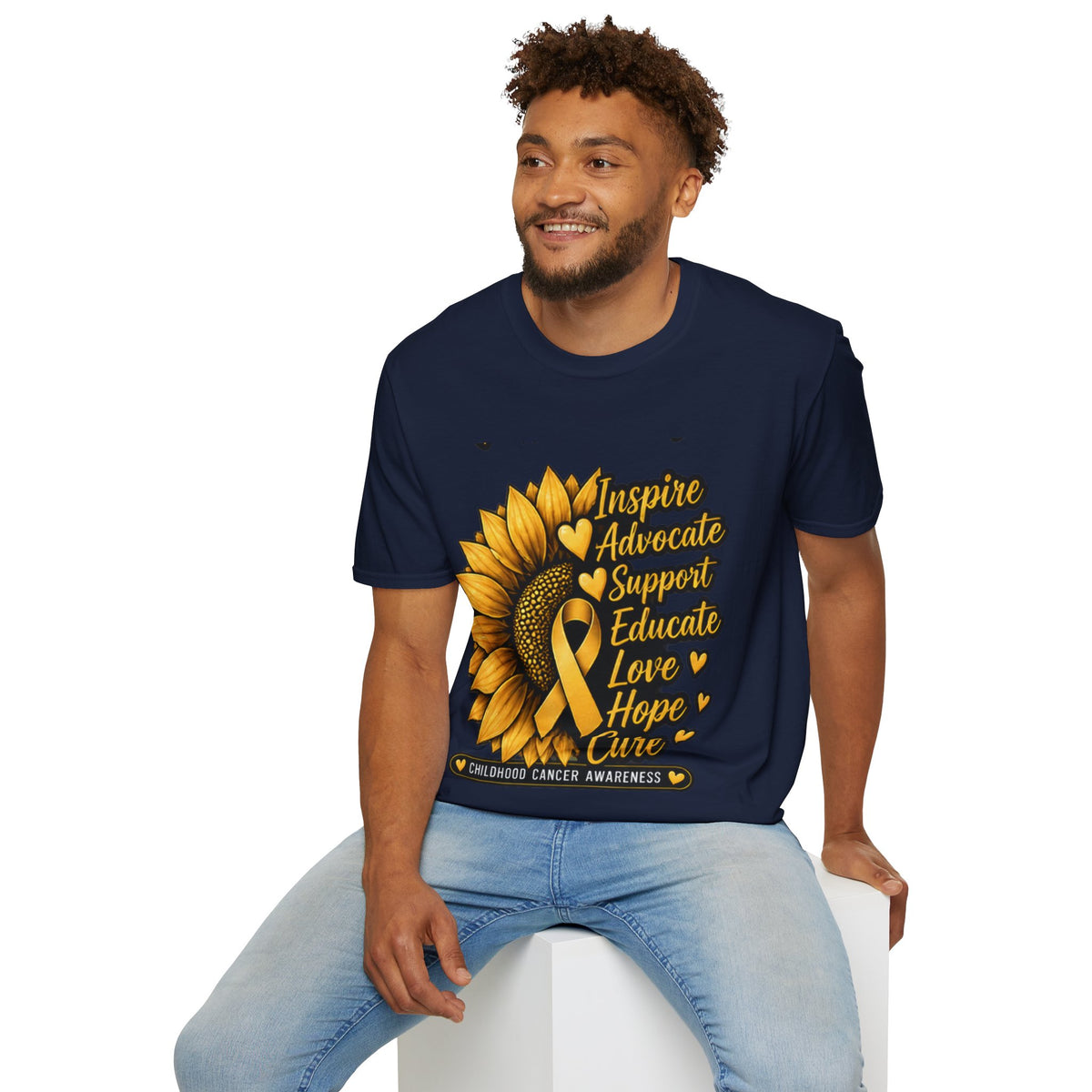Childhood Cancer Awareness Sunflower T-Shirt – Inspire Advocate Support Educate Love Hope Cure