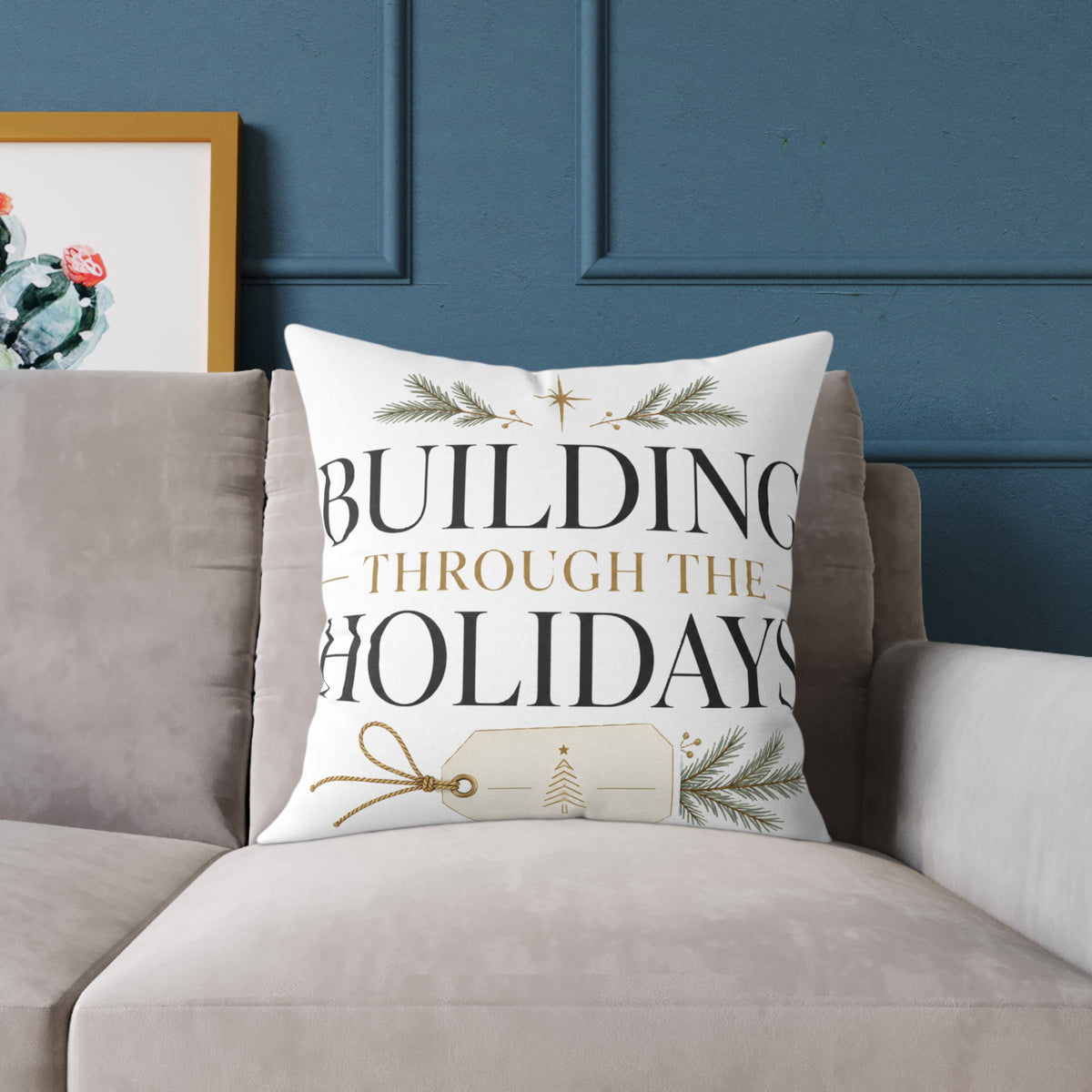 Christmas Holiday Building Through the Holidays Square Pillow — Christmas Decorative Throw Pillow