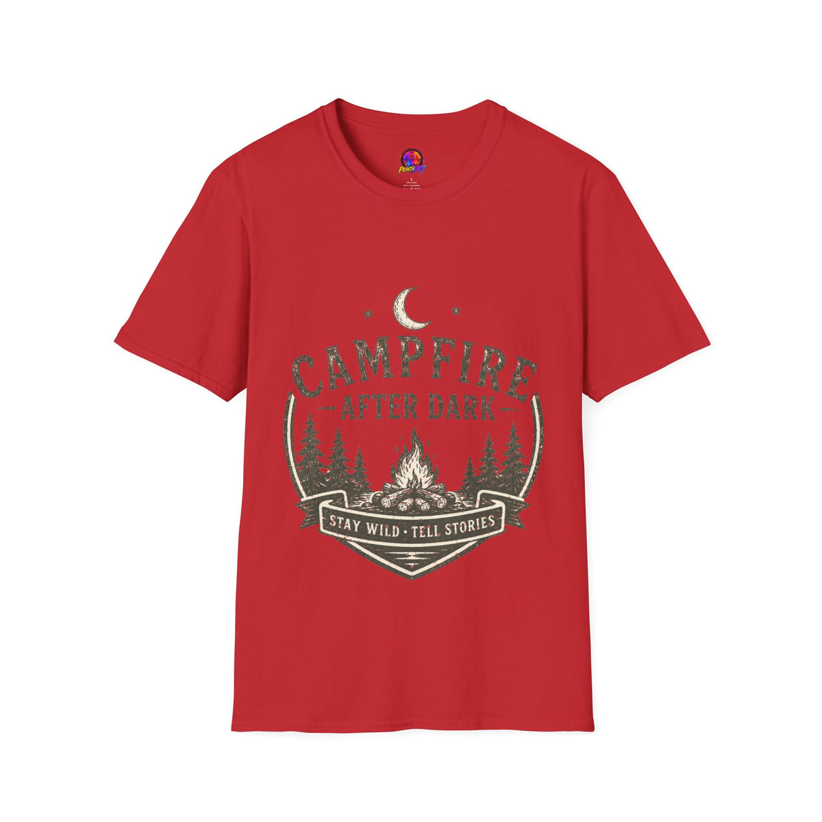 Campfire T-Shirt — "Campfire After Dark" Moonlit Camping Graphic