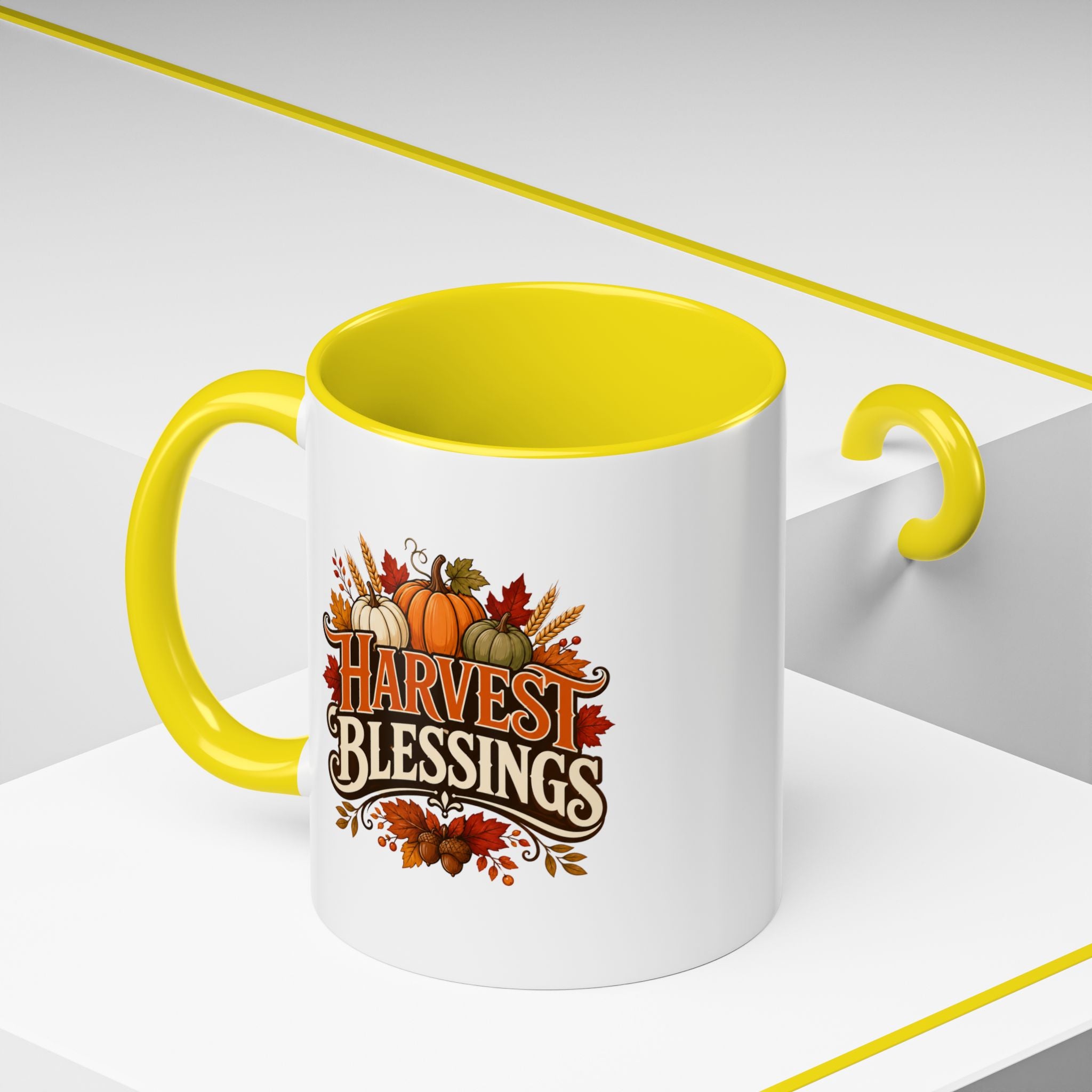 Thanksgiving Mug Harvest Blessings Coffee Mug — Thanksgiving Pumpkin Accent Mug