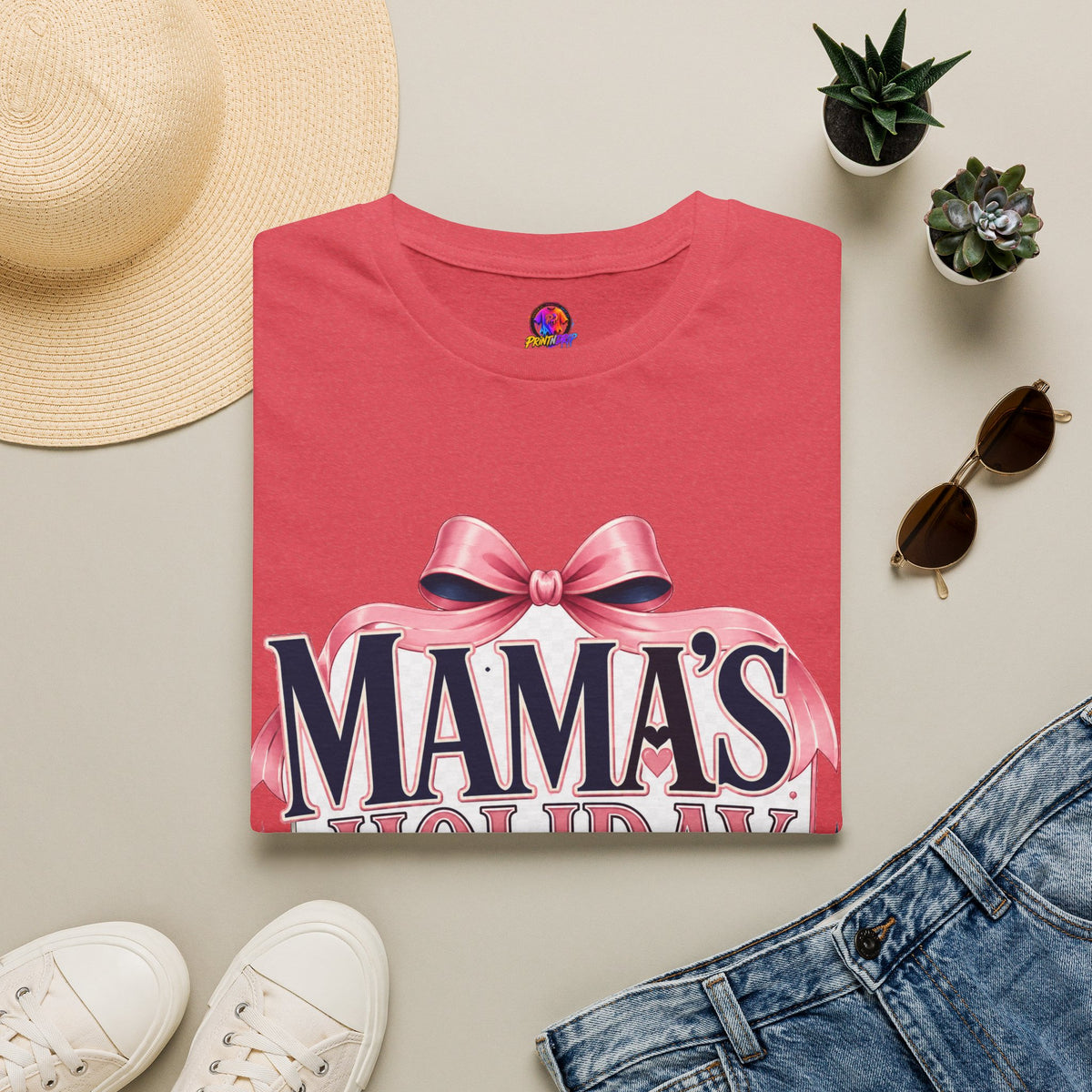 Mama's Holiday Era T-Shirt — Festive Pink Bow Christmas Tee for Moms