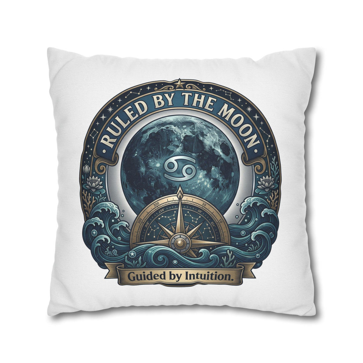 Ruled by the Moon Cancer Zodiac Pillowcase — 'Guided by Intuition' Decorative Throw Pillow Cover