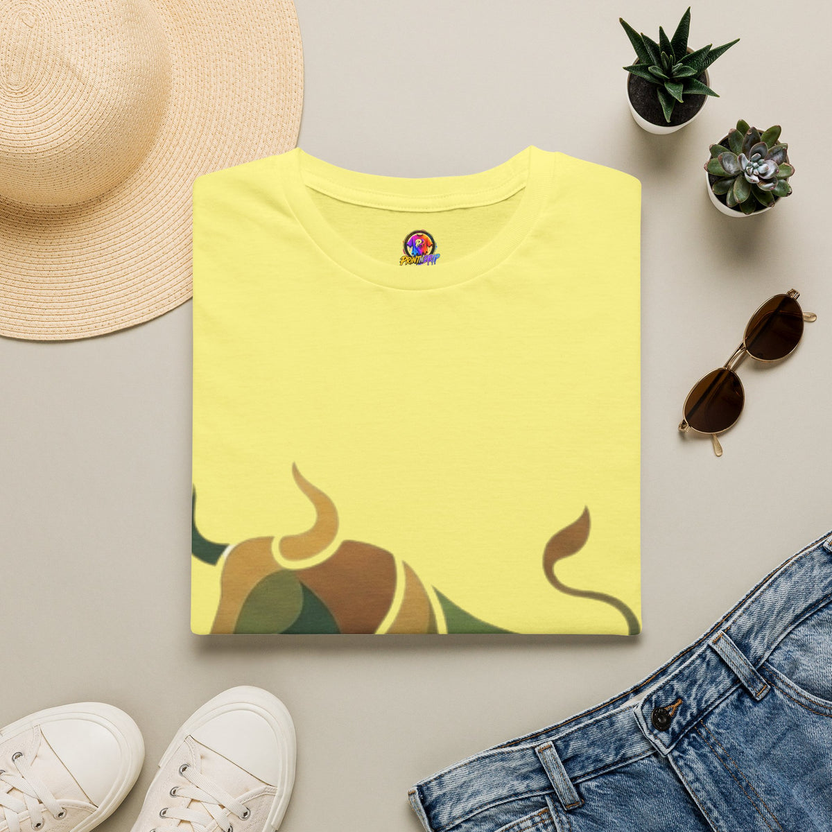 Bull Graphic T-Shirt — Earth Tone Geometric Taurus Design