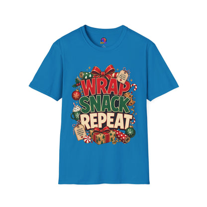 T-Shirt — "Wrap Snack Repeat" Christmas Graphic Tee