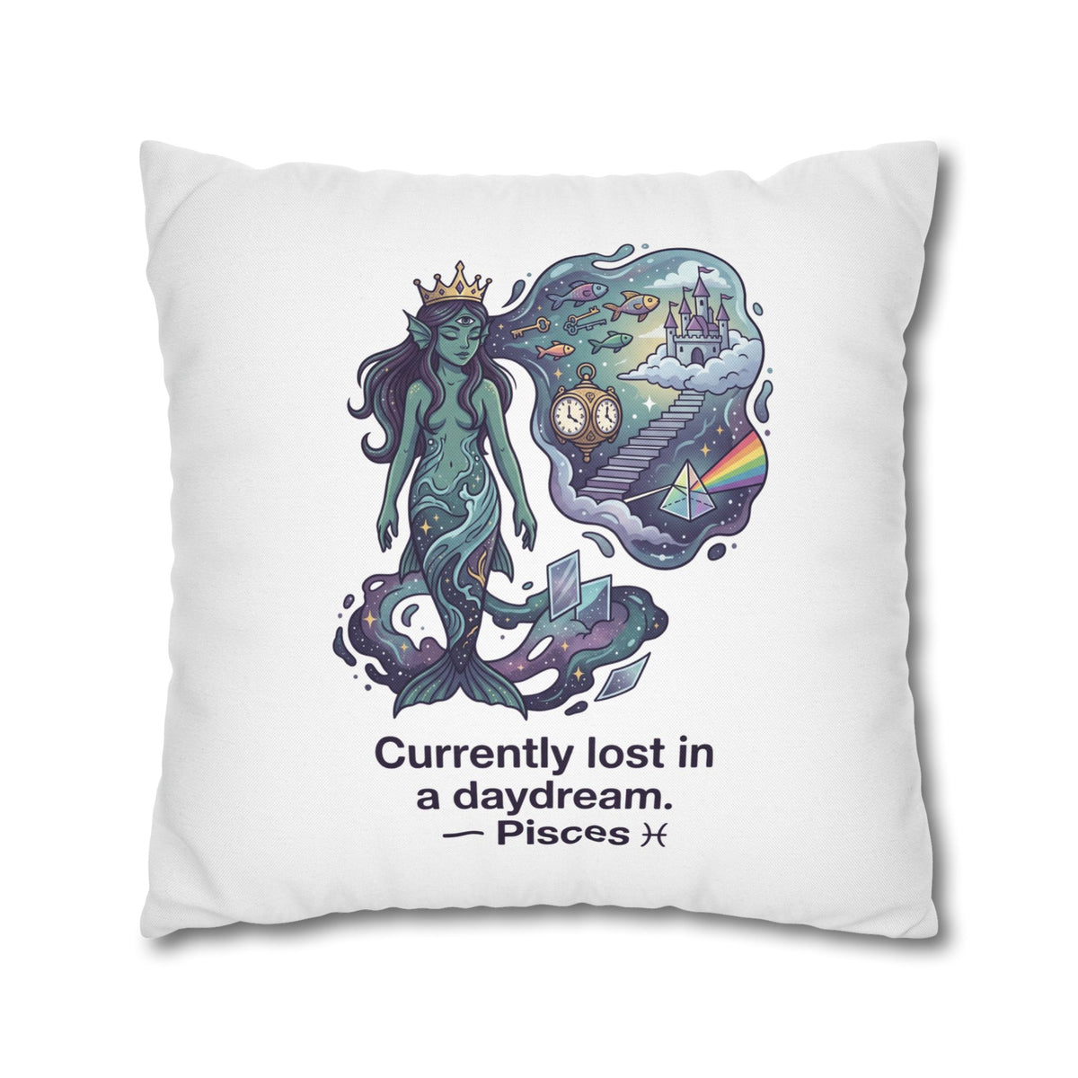 Pisces Mermaid Pillowcase — "Currently Lost in a Daydream" Decorative Throw Pillow