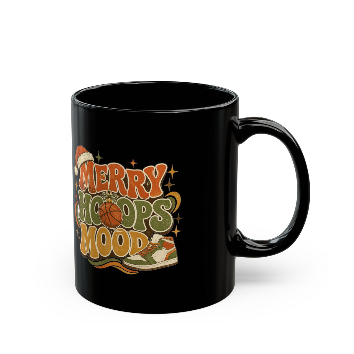 Modern Day Christmas Merry Hoops Mood Basketball Christmas Mug - Black Coffee Mug