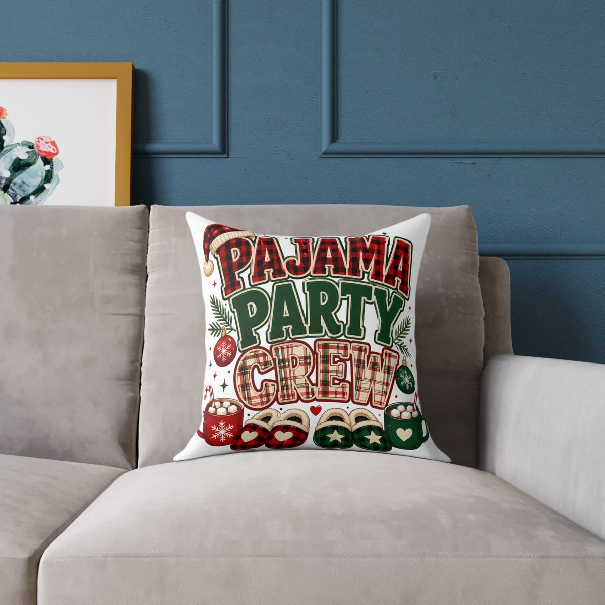 Christmas Pillow — Pajama Party Crew Holiday Decorative Throw Pillow