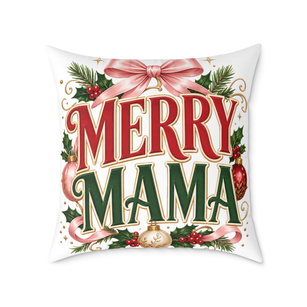 Merry Mama Christmas Pillow — Festive Holiday Decorative Throw Pillow for Moms