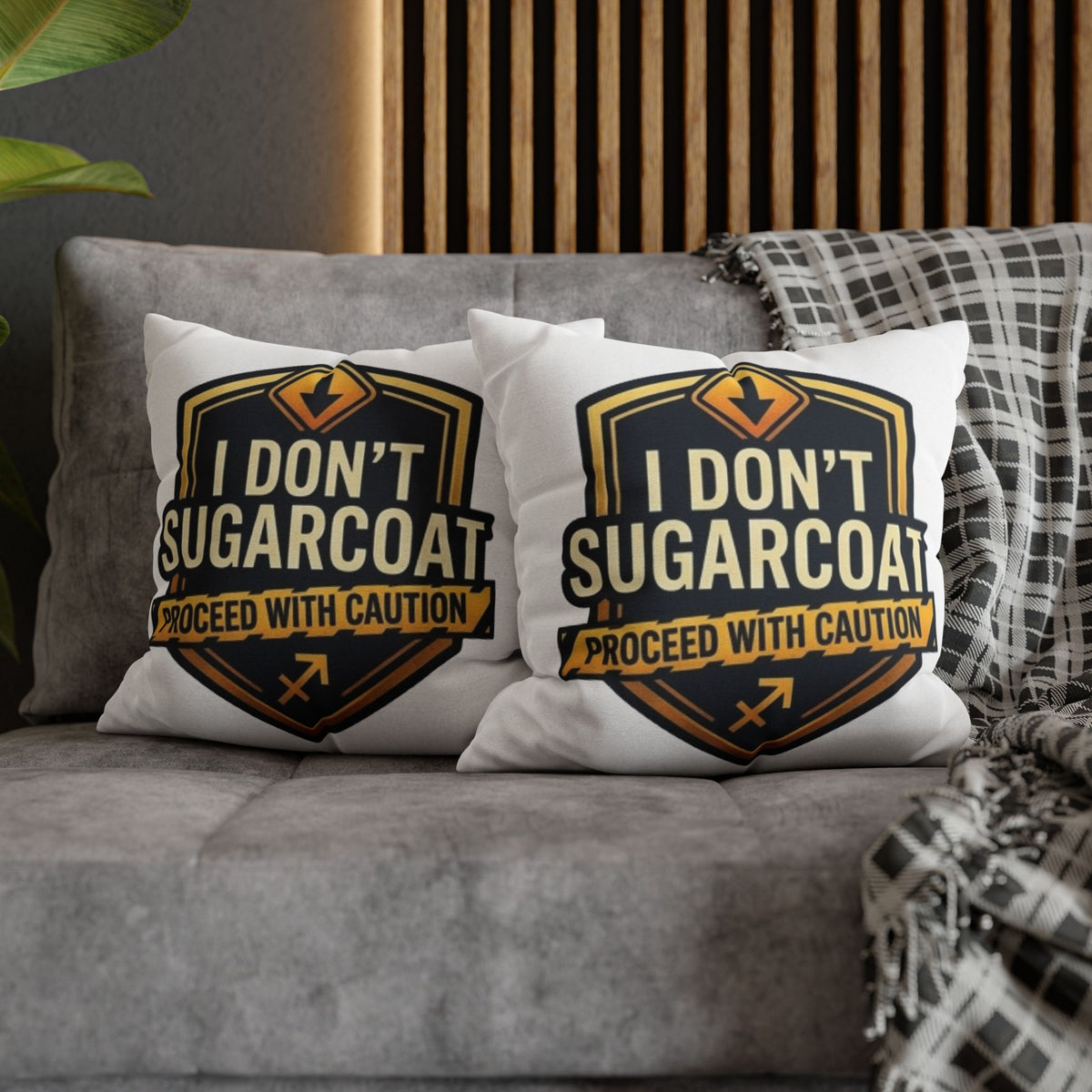 Sagittarius Throw Pillowcase — “I Don’t Sugarcoat — Proceed With Caution” Decorative Accent Pillow