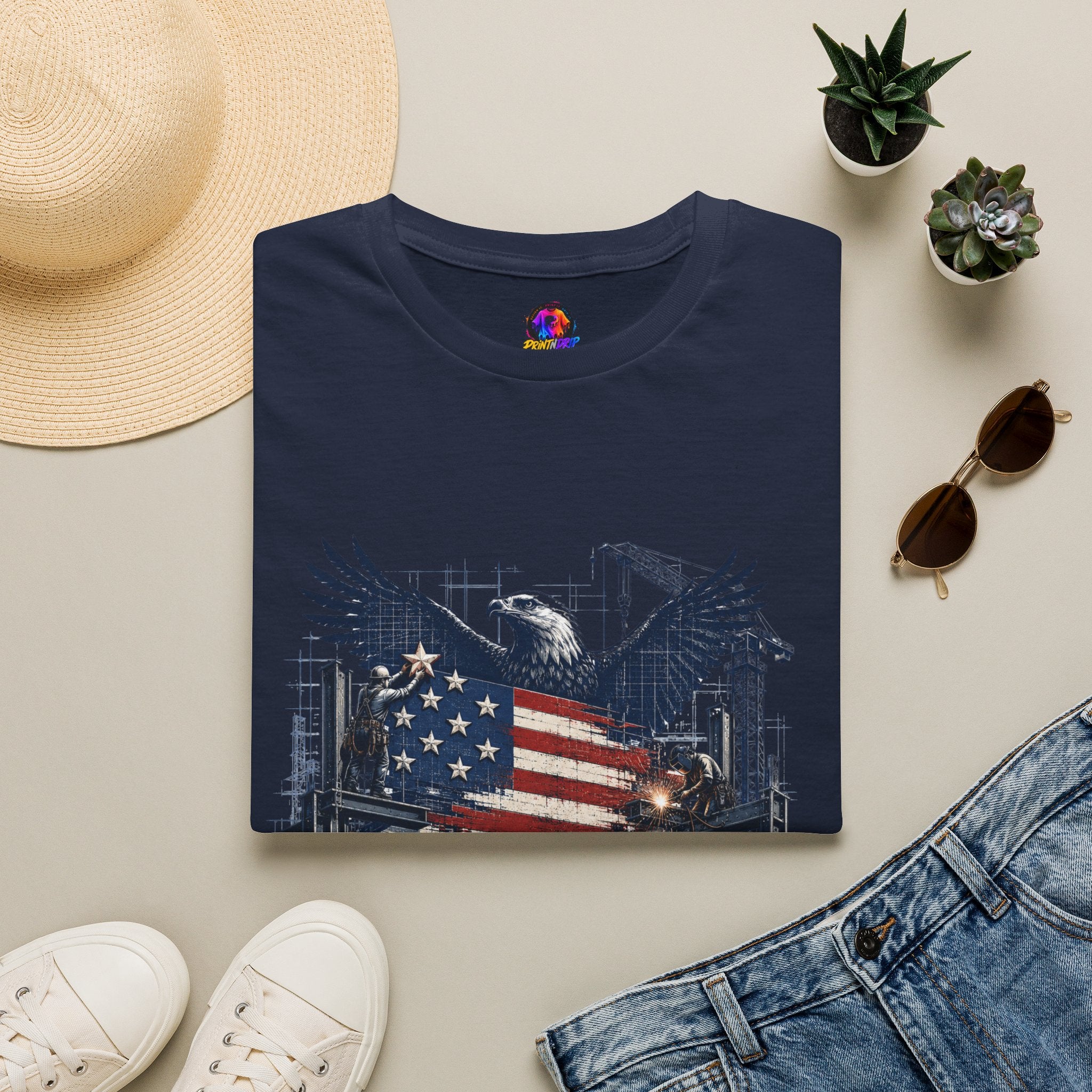 T-Shirt — 'America Is Still Under Construction' Patriotic Eagle Graphic