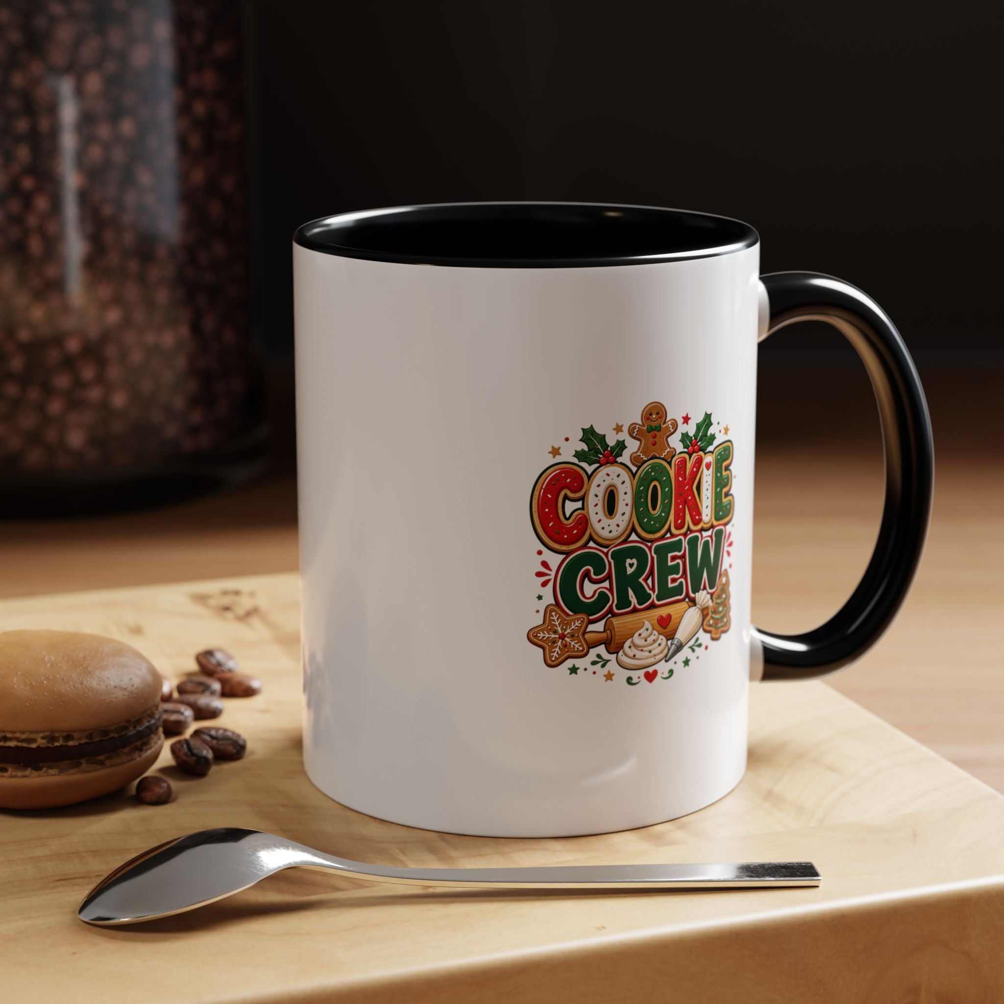 Cookie Crew Accent Coffee Mug — Holiday Gingerbread Christmas Coffee Cup