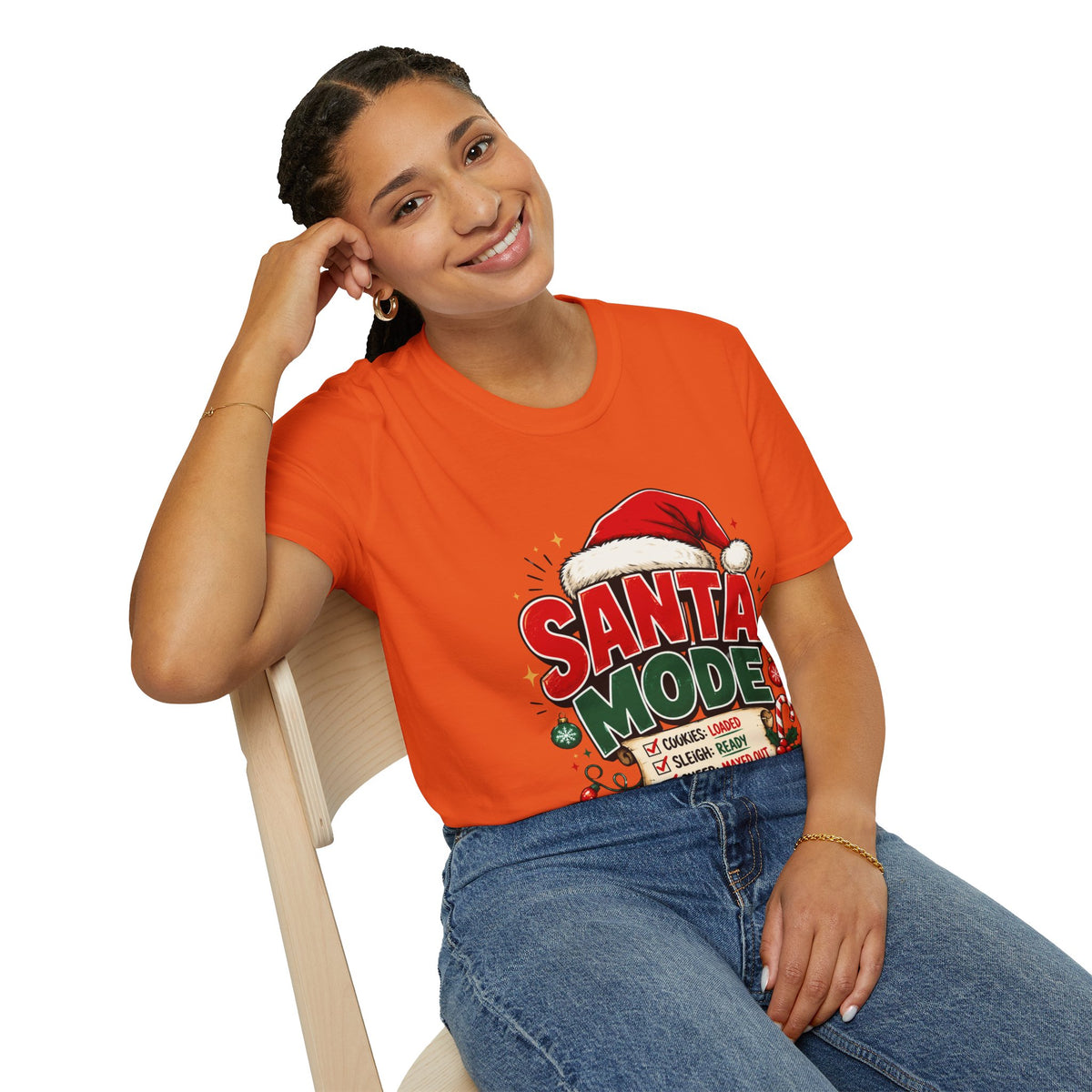 Santa Mode T-Shirt — Holiday Christmas Graphic Tee with Santa Hat
