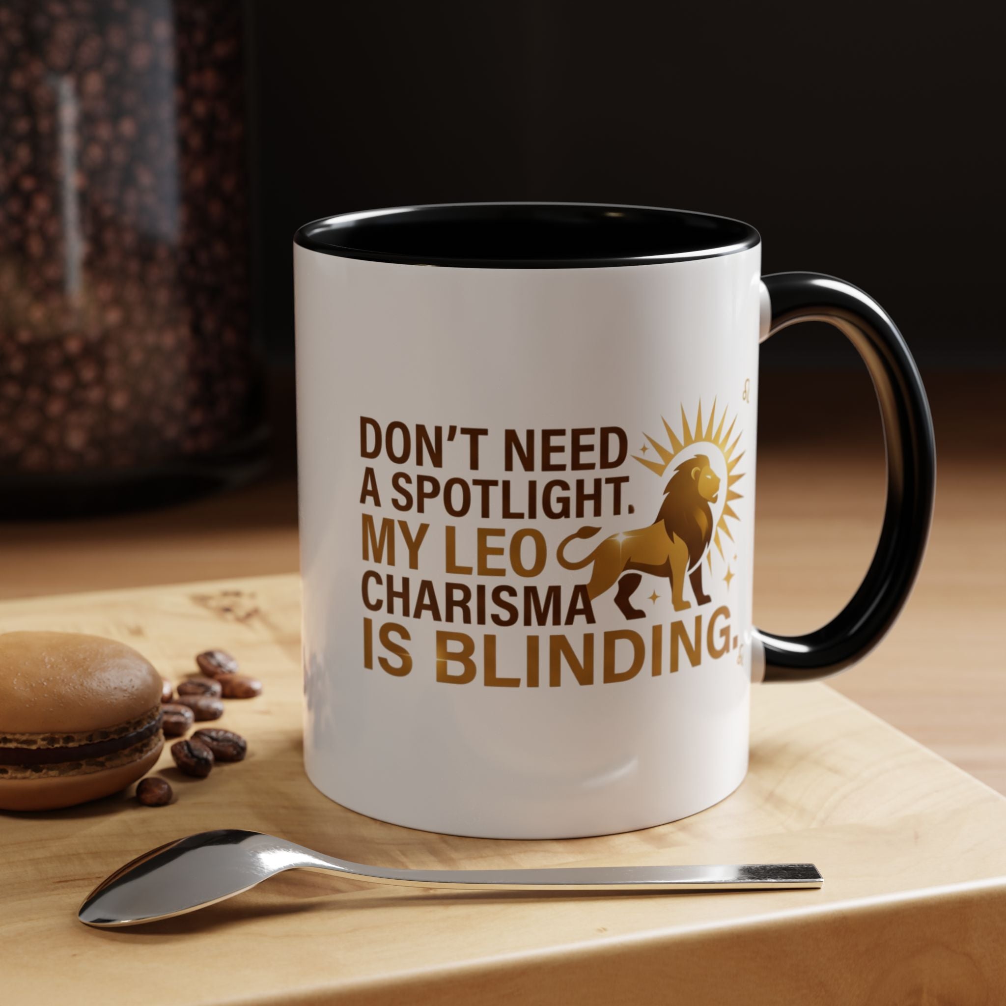 Leo Horoscope Coffee Mug — “My Leo Charisma Is Blinding” Accent Mug