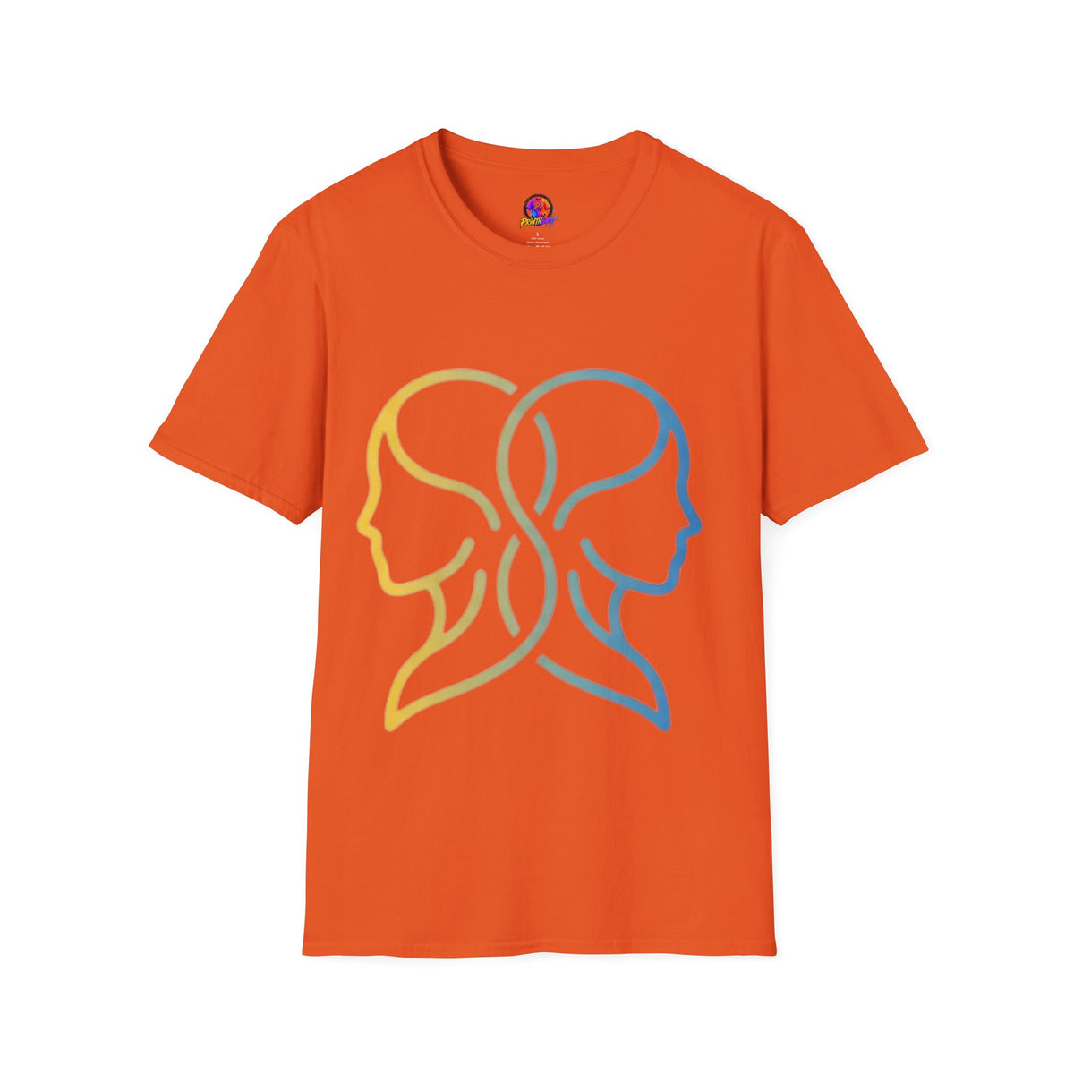 Twin Profile Line Art T‑Shirt — Gradient Sisterhood Outline Tee