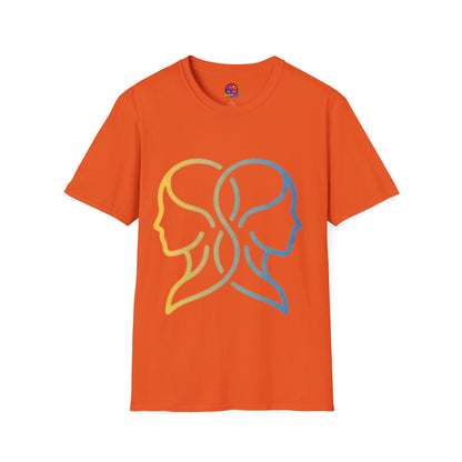 Twin Profile Line Art T‑Shirt — Gradient Sisterhood Outline Tee
