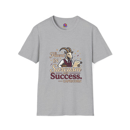 Capricorn Goat Graphic T-Shirt — "Fluent in Sarcasm & Success" Zodiac Tee