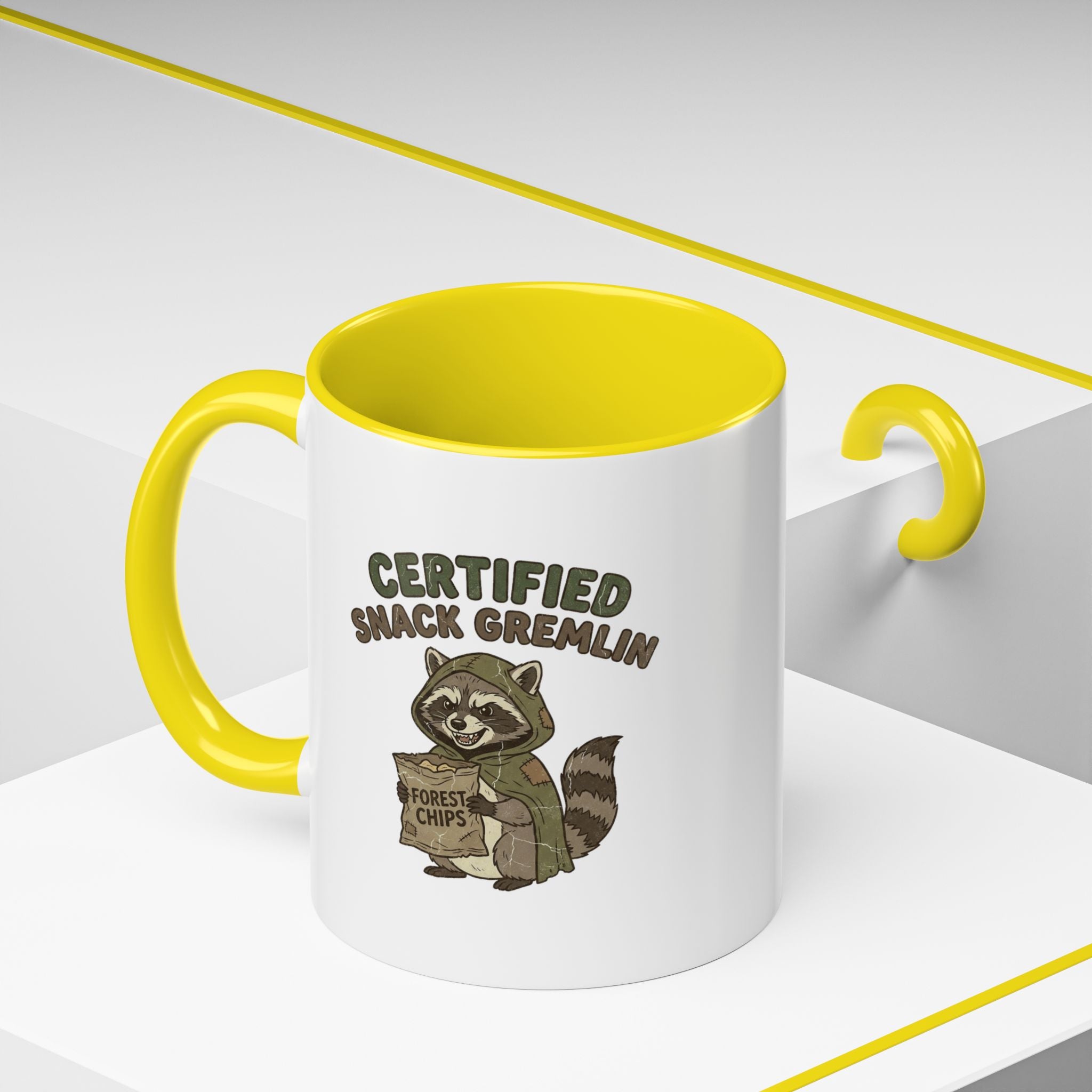 Funny Certified Snack Gremlin Coffee Mug — Cute Raccoon Snack Lover Accent Mug