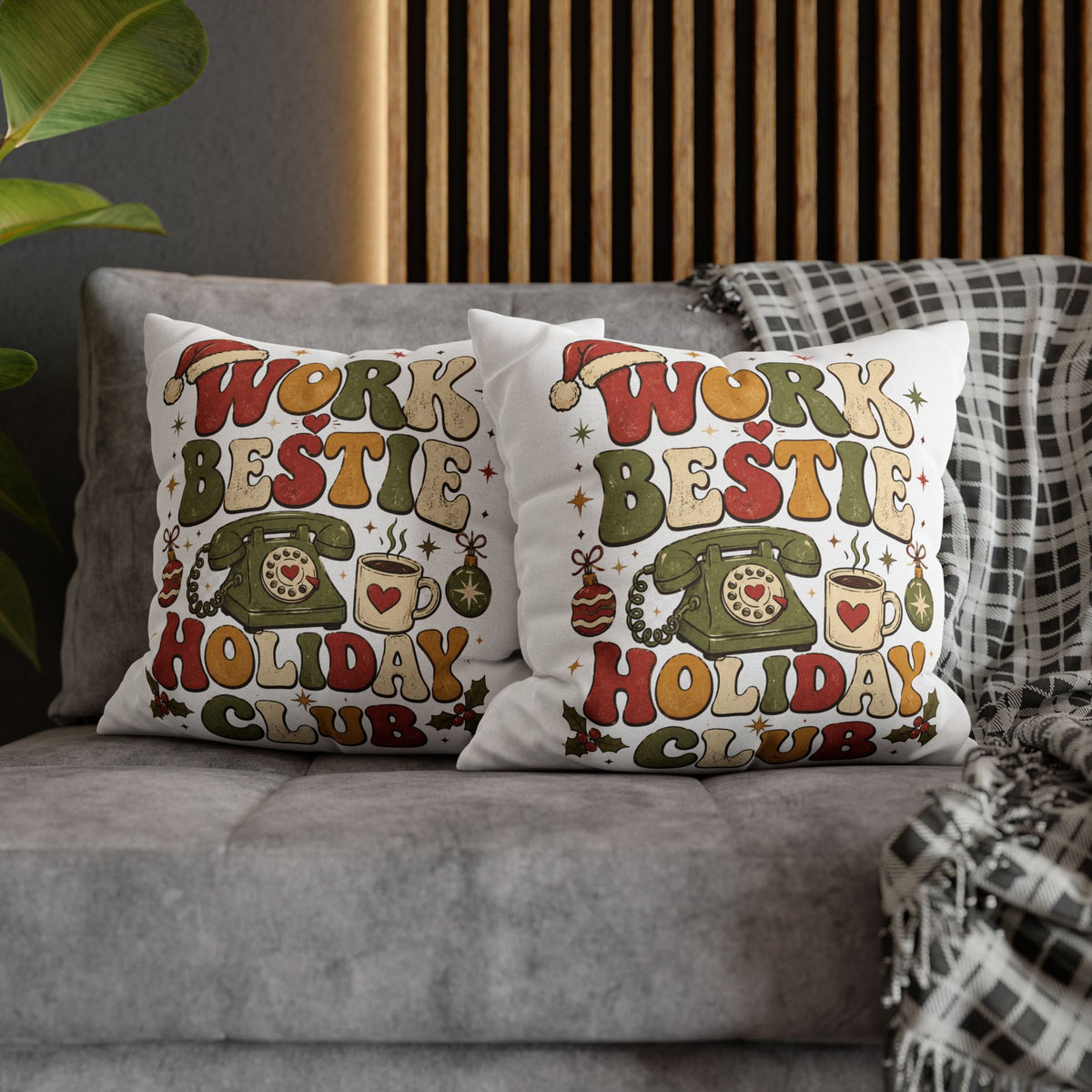 Holiday Work Bestie Pillowcase Modern Day Christmas  — Festive Office Friend Decorative Pillow Cover