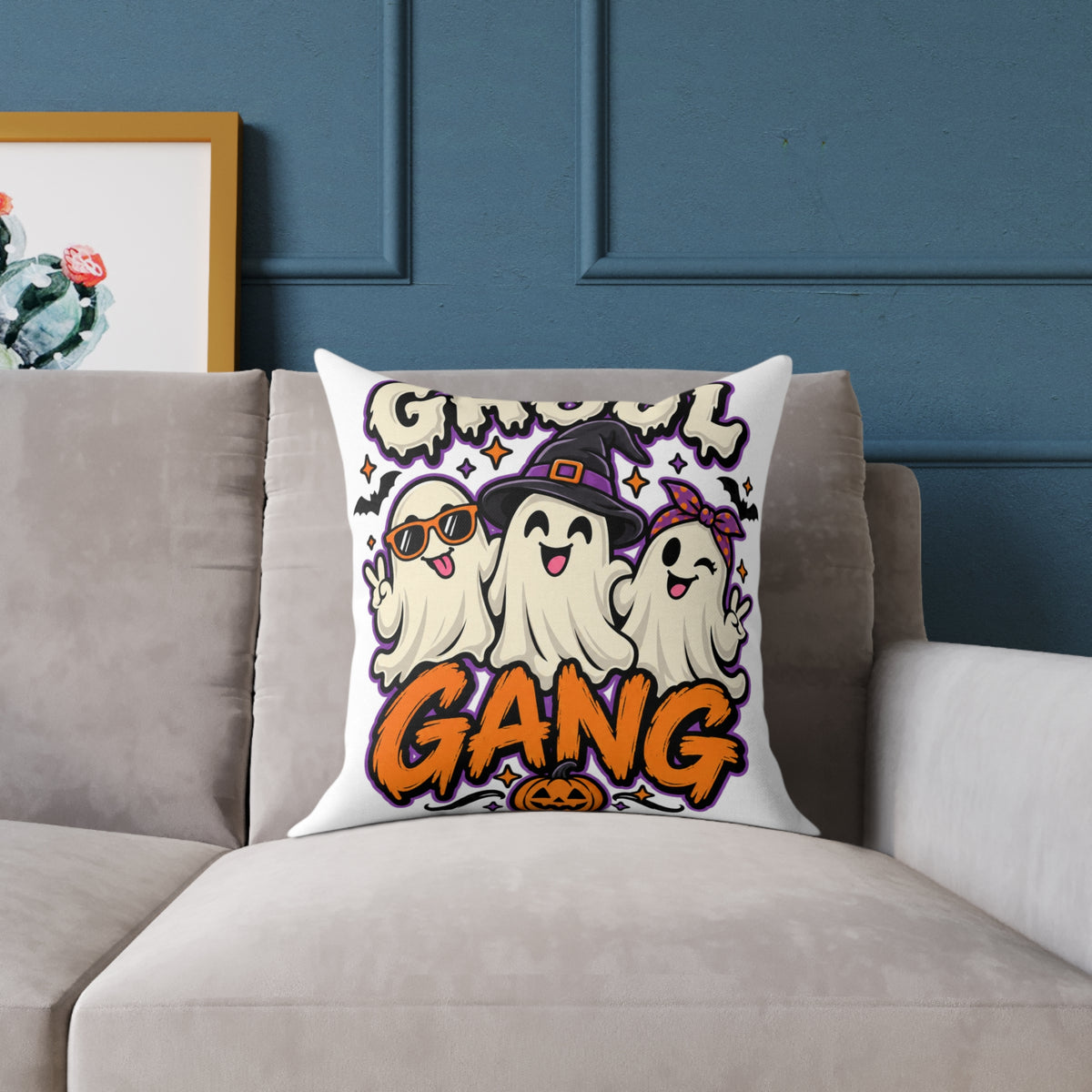 Ghoul Gang Halloween Pillow — Cute Ghosts Decorative Square Throw Pillow