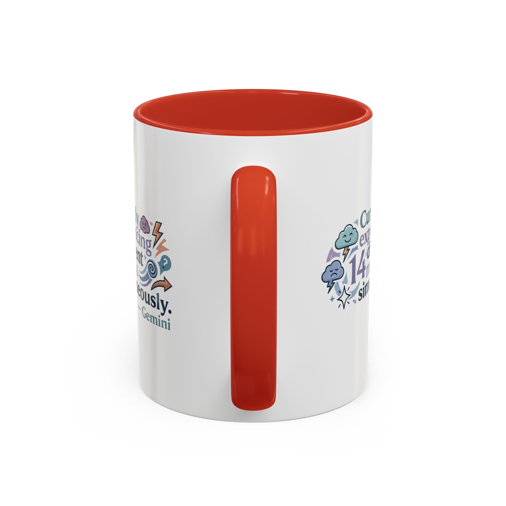 Gemini Mood Coffee Mug — "Currently Experiencing 14 Different Moods" Accent Ceramic Mug