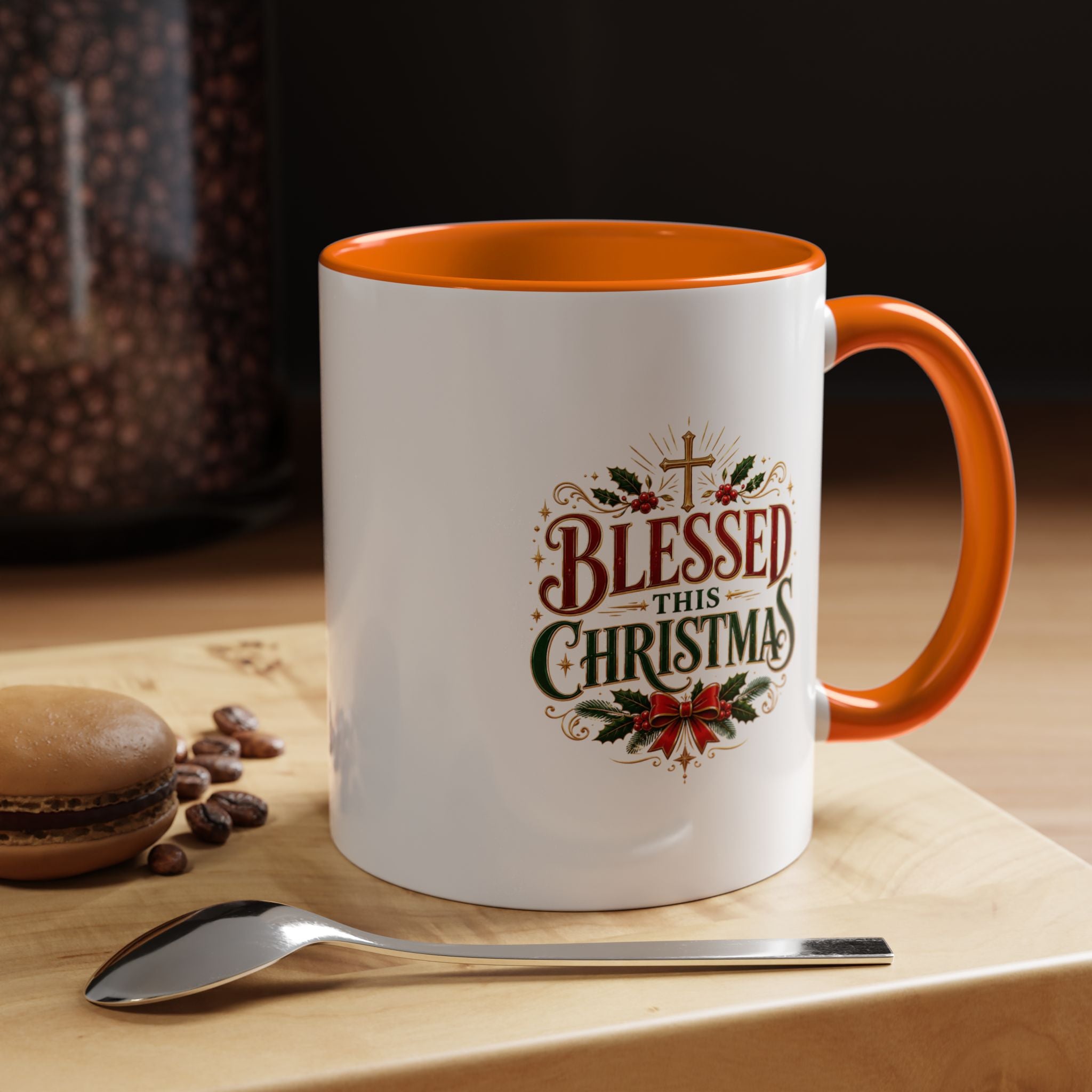 Blessed This Christmas Accent Coffee Mug – Holiday Religious Poinsettia Coffee Cup