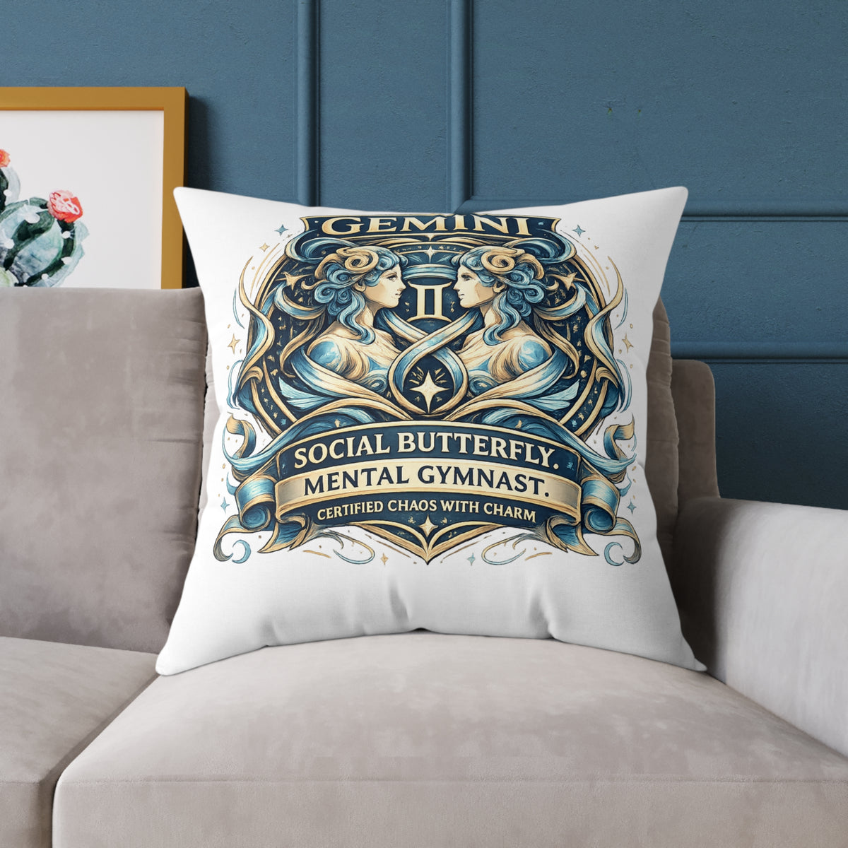 Gemini Zodiac Social Butterfly Square Poly Canvas Pillow