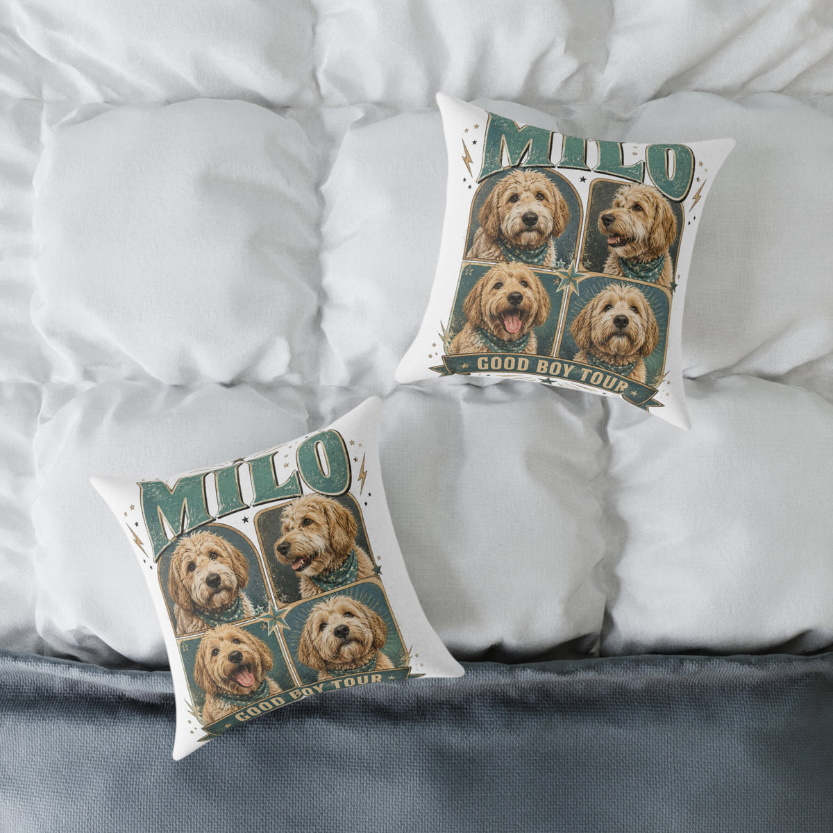 Personalized Dog Photo Pillow  Milo Bailey Dog Dad Mom— "MILO" Collage Square Pet Throw Pillow