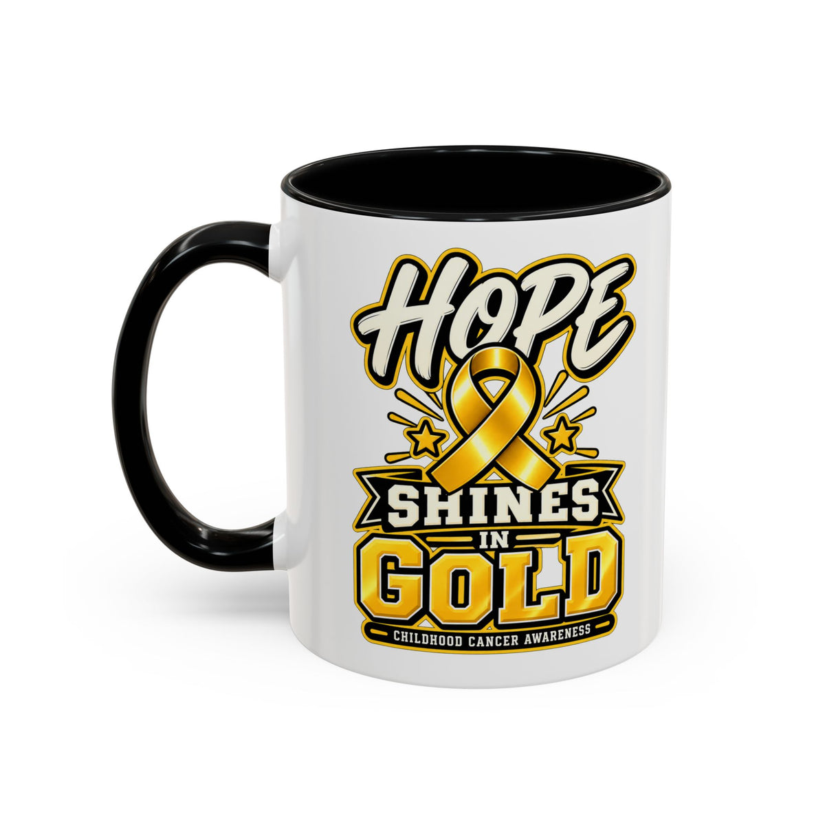 Hope Shines in Gold Coffee Mug — Childhood Cancer Awareness Accent Mug
