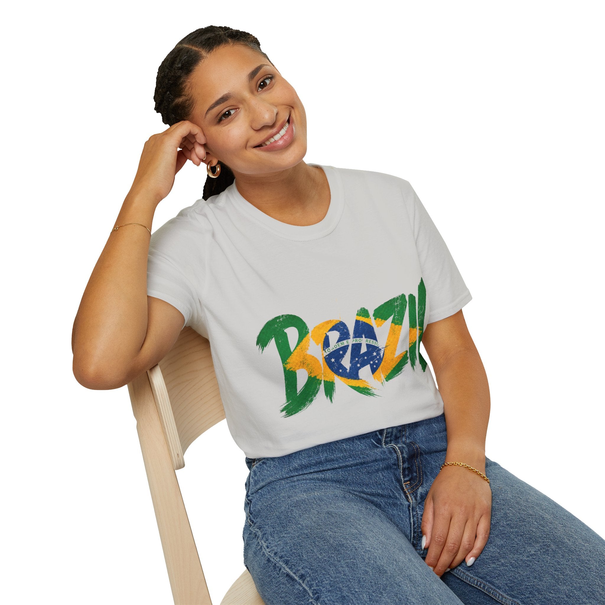 Brazil Flag Graphic T-Shirt — Bold Brazil Script with National Flag Motif