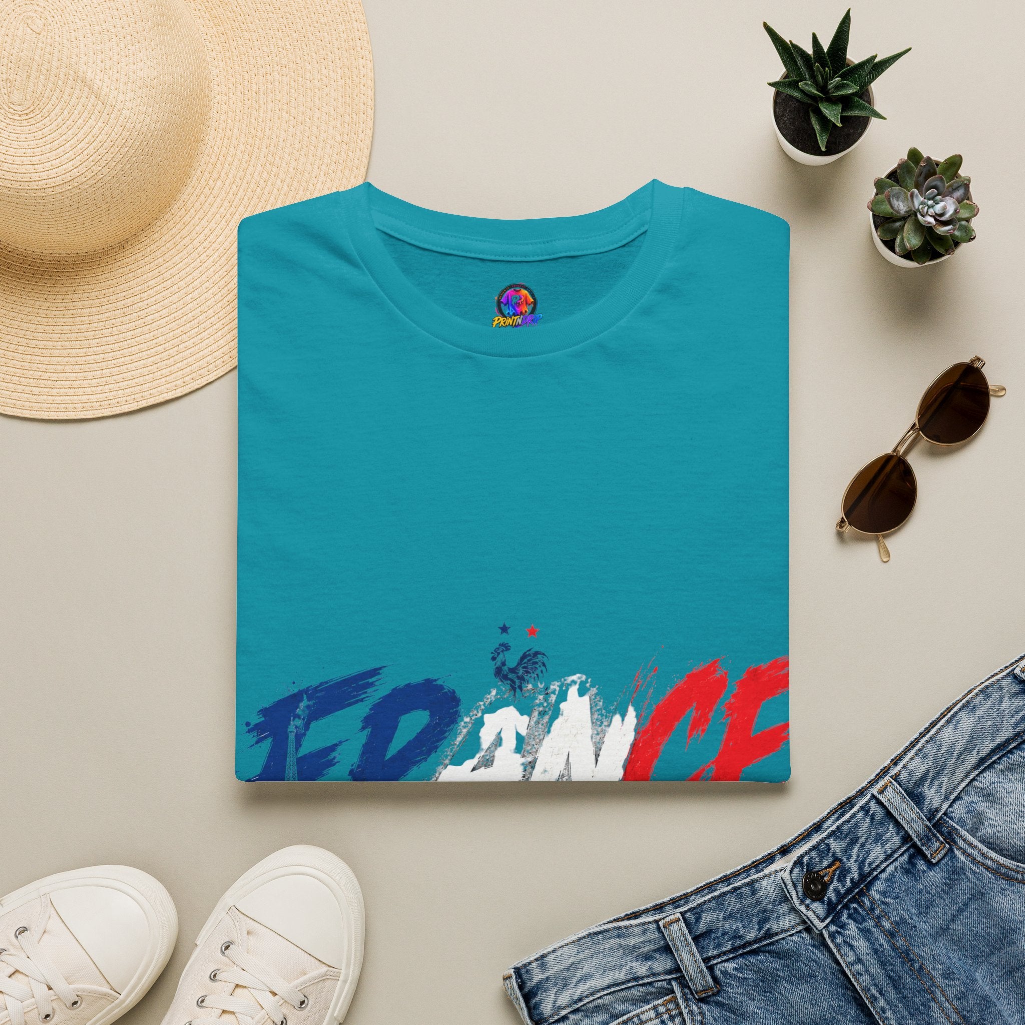 France Brushstroke Graphic T-Shirt — Tricolor Soccer/Travel Fan Tee
