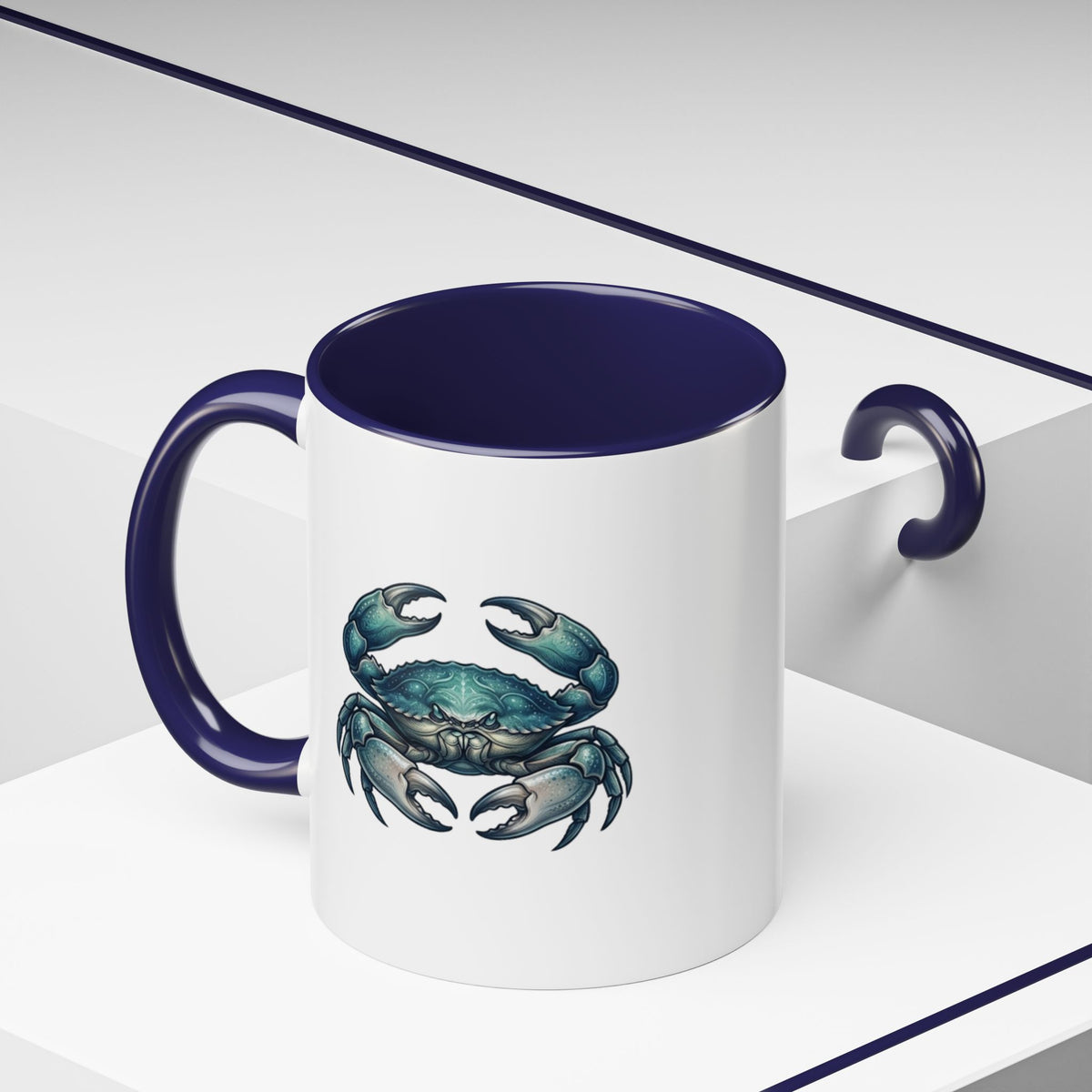 Cancer Zodiac Blue Crab Accent Coffee Mug — Nautical Beach Home Decor Gift