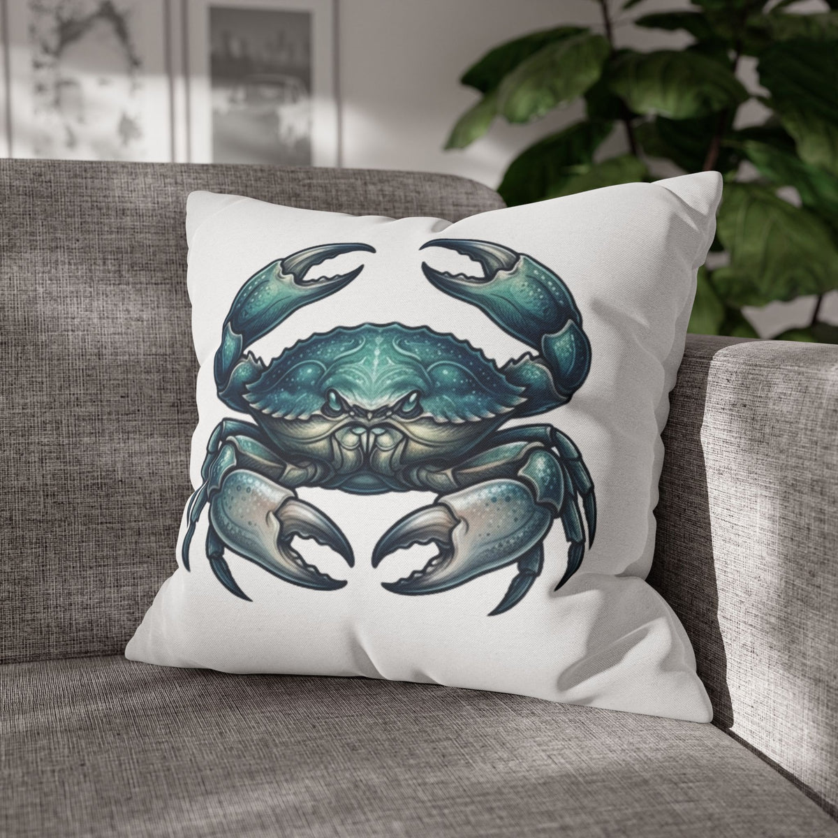 Cancer Zodiac Blue Crab Decorative Pillowcase — Coastal Beach House Accent