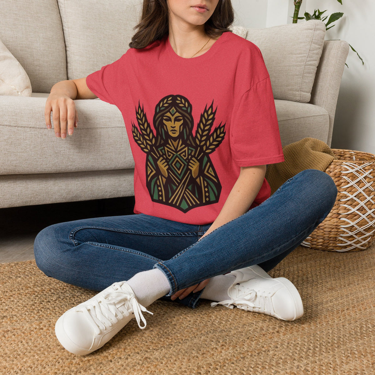 Harvest Goddess T-Shirt — Wheat Spirit Floral Pagan Shirt