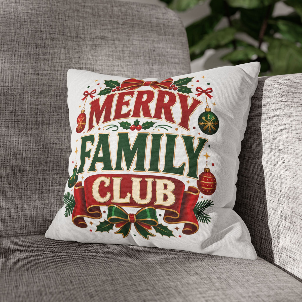 Merry Family Club Christmas Pillowcase — Festive Holiday Decorative Throw Pillow