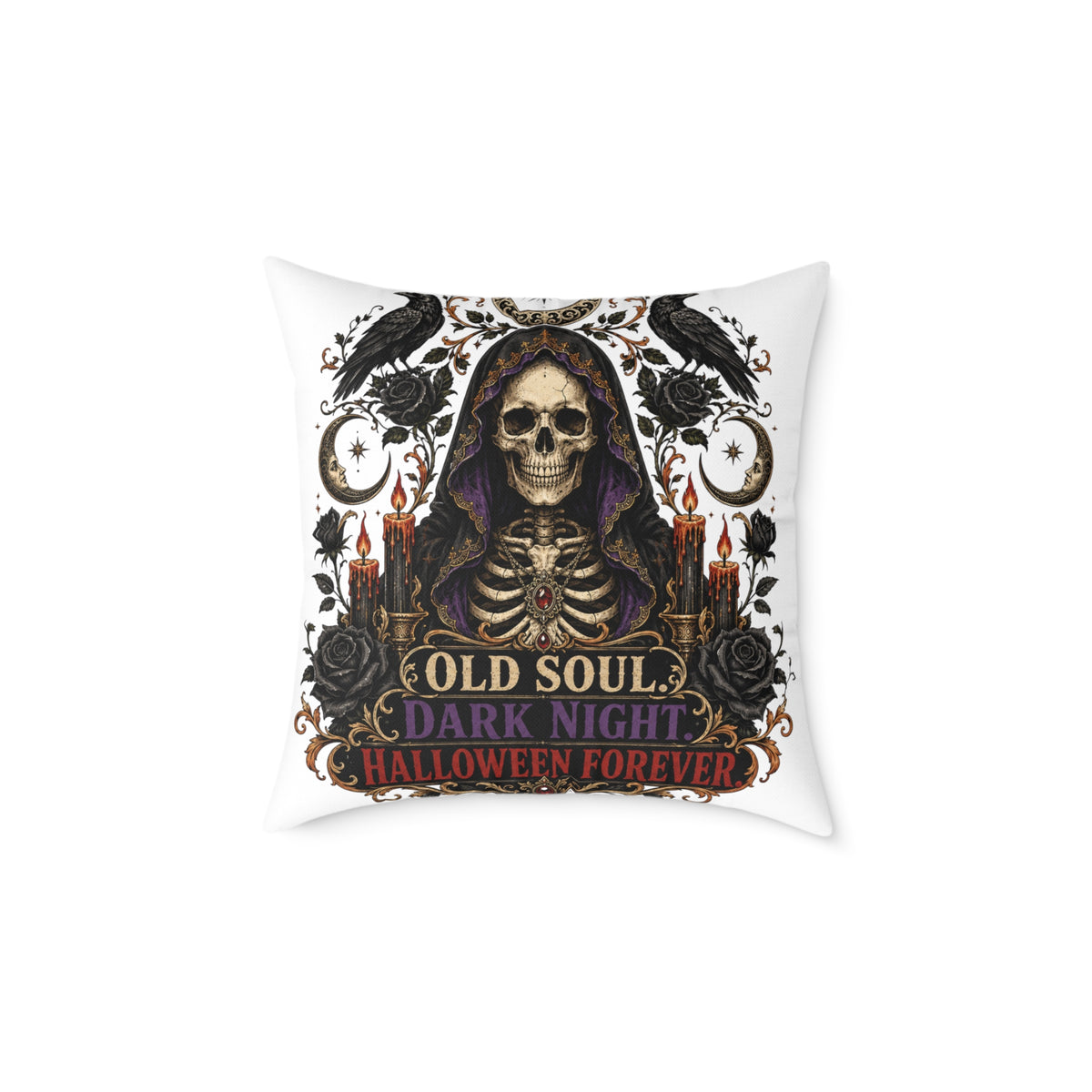 Halloween Skull Pillow — "Old Soul, Dark Night" Decorative Cushion