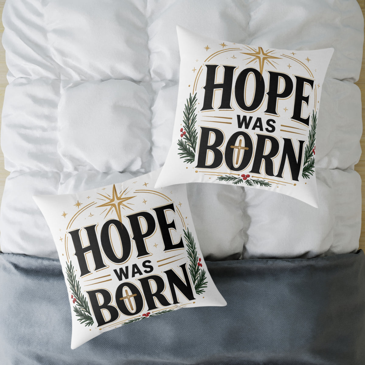 Christmas Hope Was Born Christmas Throw Pillow — Holiday Nativity Decor