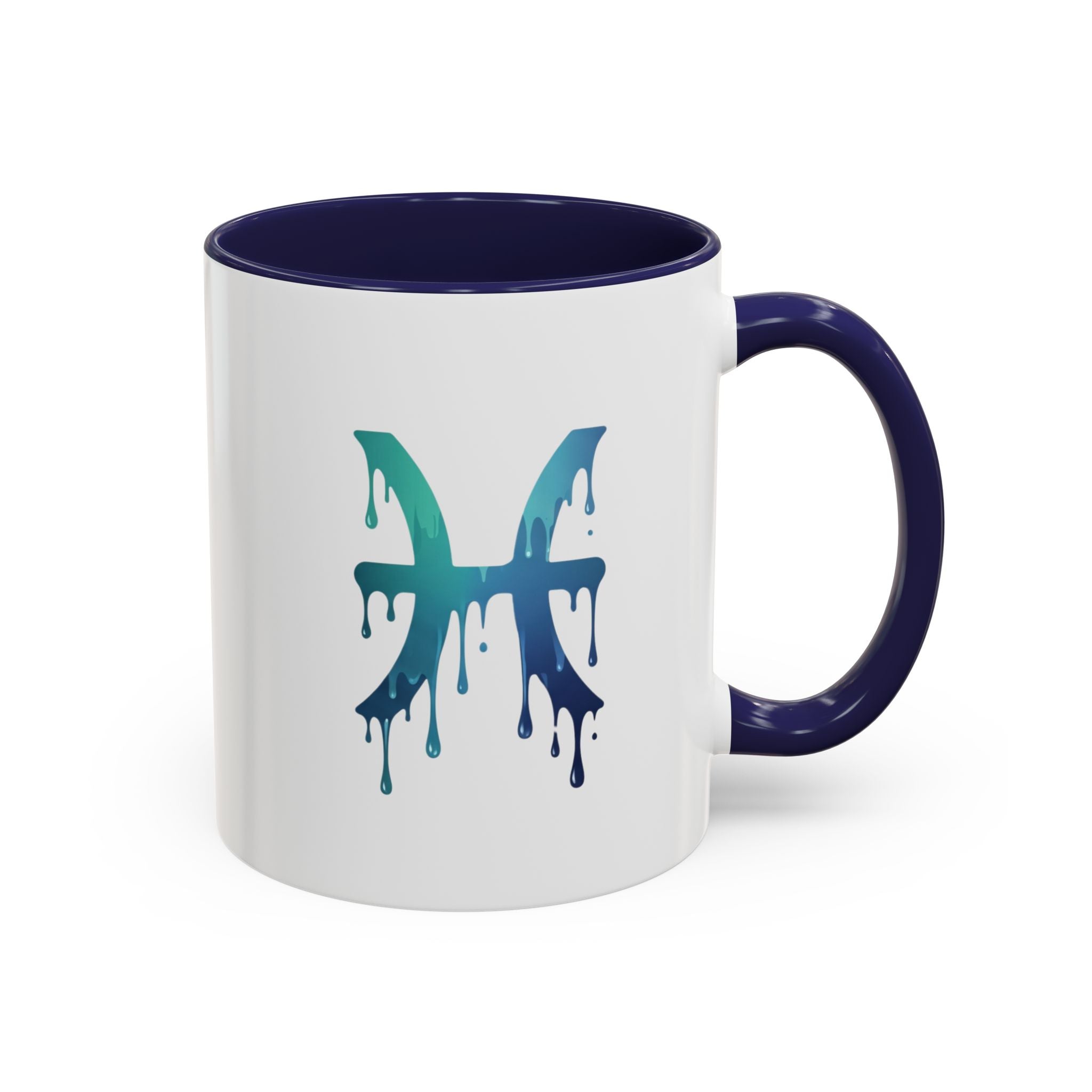 Pisces Zodiac Accent Coffee Mug — Dripping Teal Blue Astrology Gift