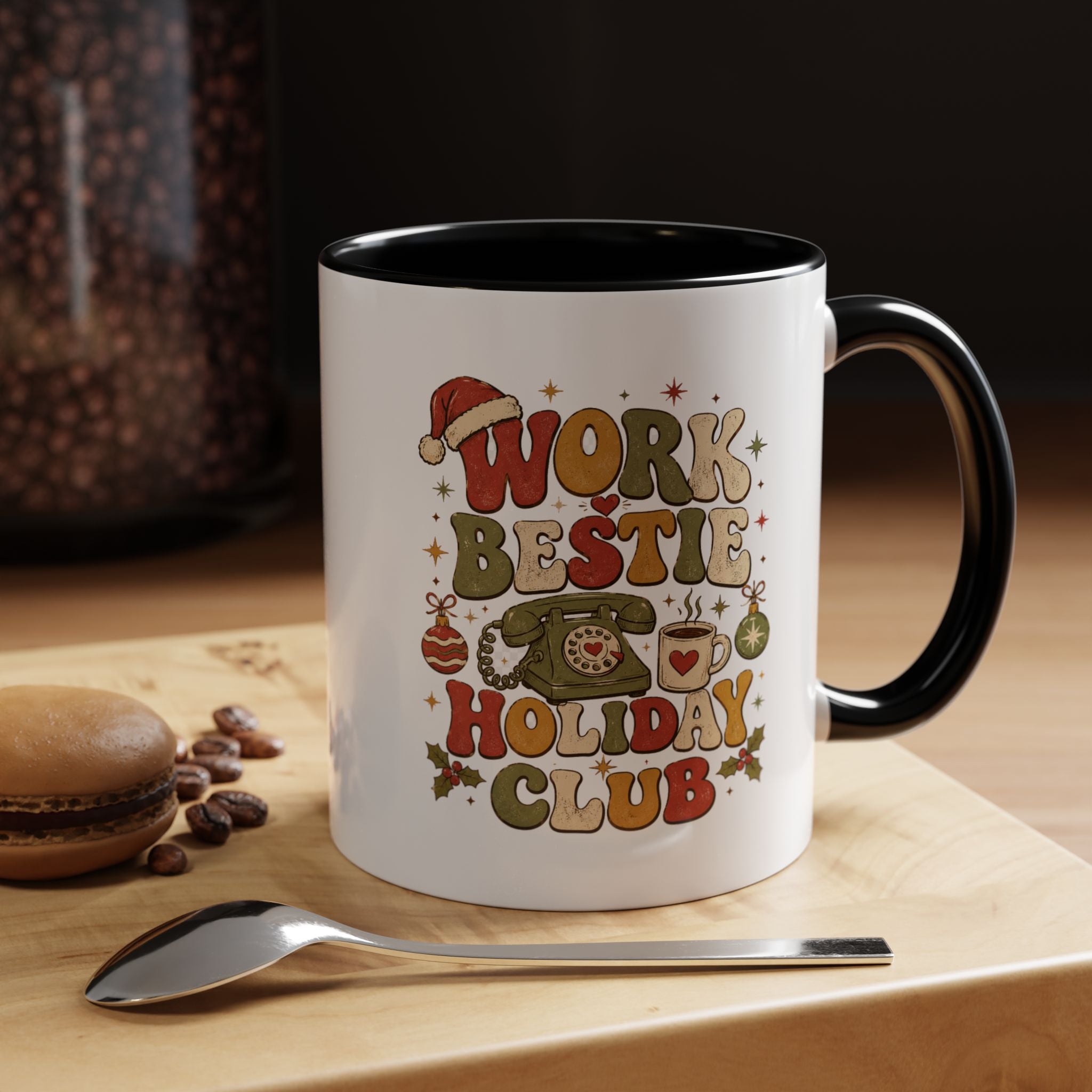 Modern Day Christmas Work Bestie Holiday Club Coffee Mug — Retro Christmas Accent Mug