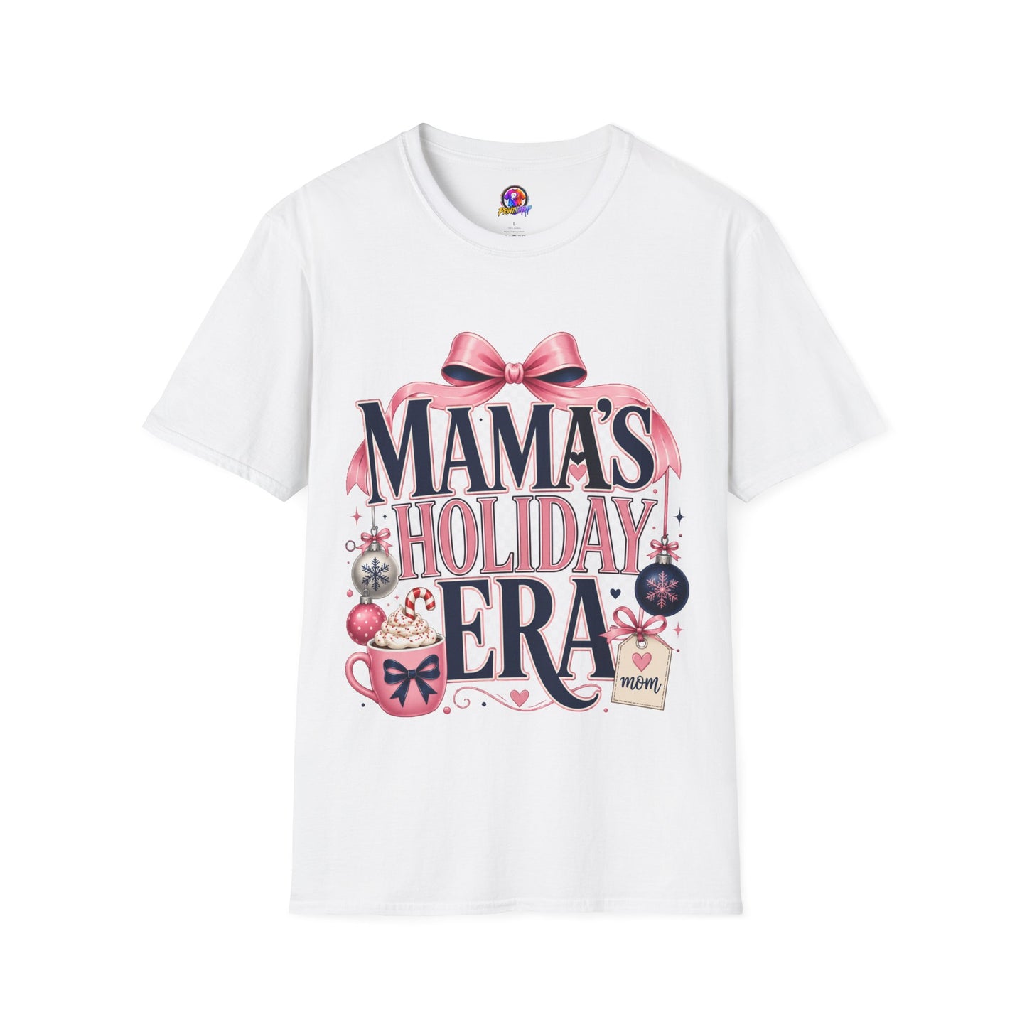 Mama's Holiday Era T-Shirt — Festive Pink Bow Christmas Tee for Moms