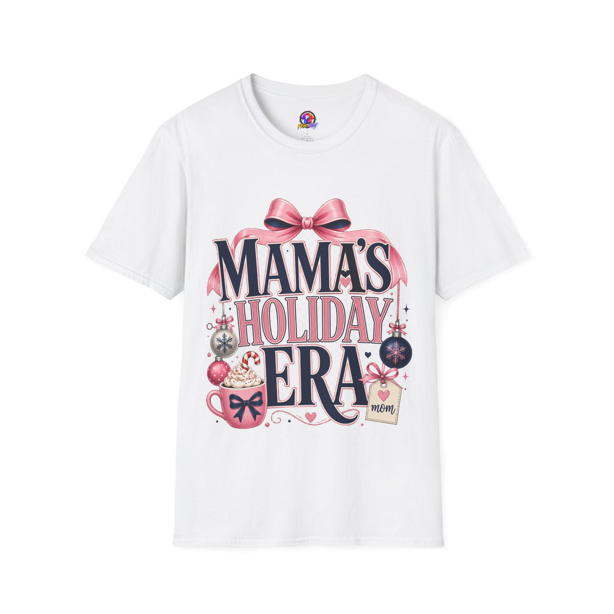 Mama's Holiday Era T-Shirt — Festive Pink Bow Christmas Tee for Moms