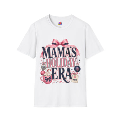 Mama's Holiday Era T-Shirt — Festive Pink Bow Christmas Tee for Moms