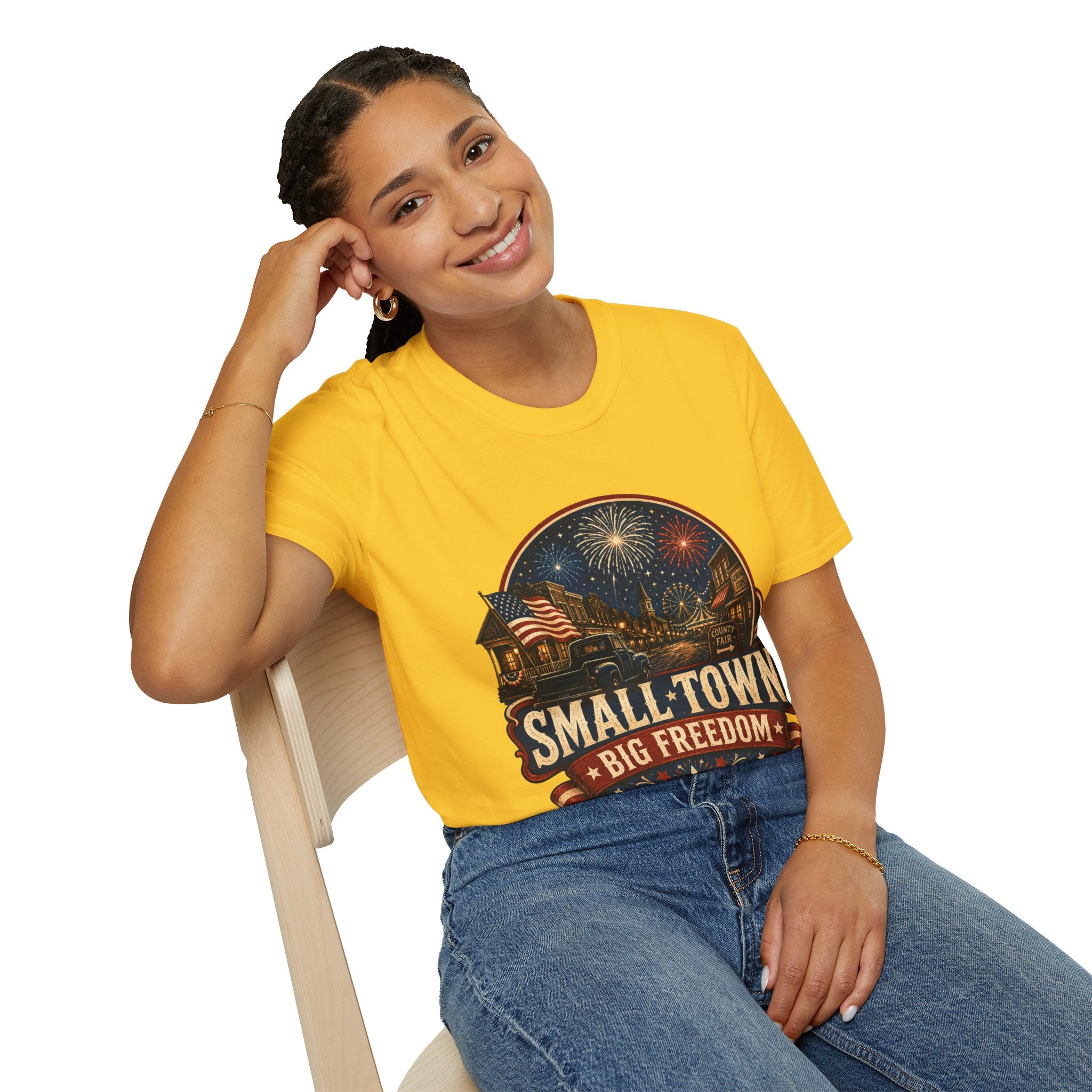 Small Town Big Freedom T-Shirt — Patriotic 4th of July Fireworks Tee
