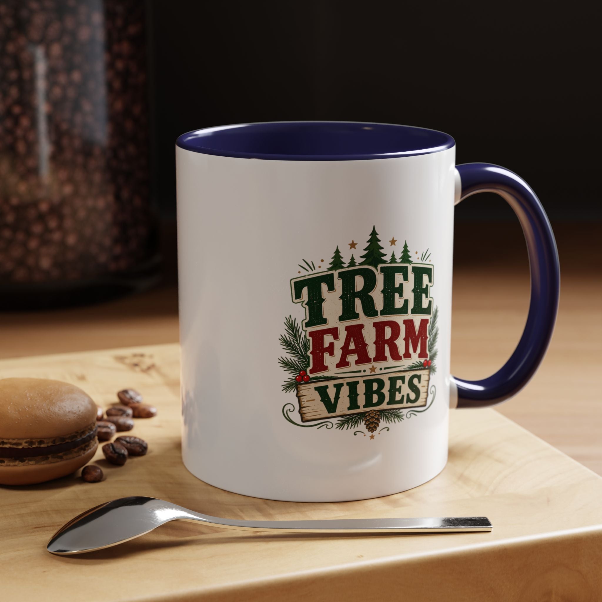 Tree Farm Vibes Accent Coffee Mug — Rustic Christmas Holiday Coffee Cup