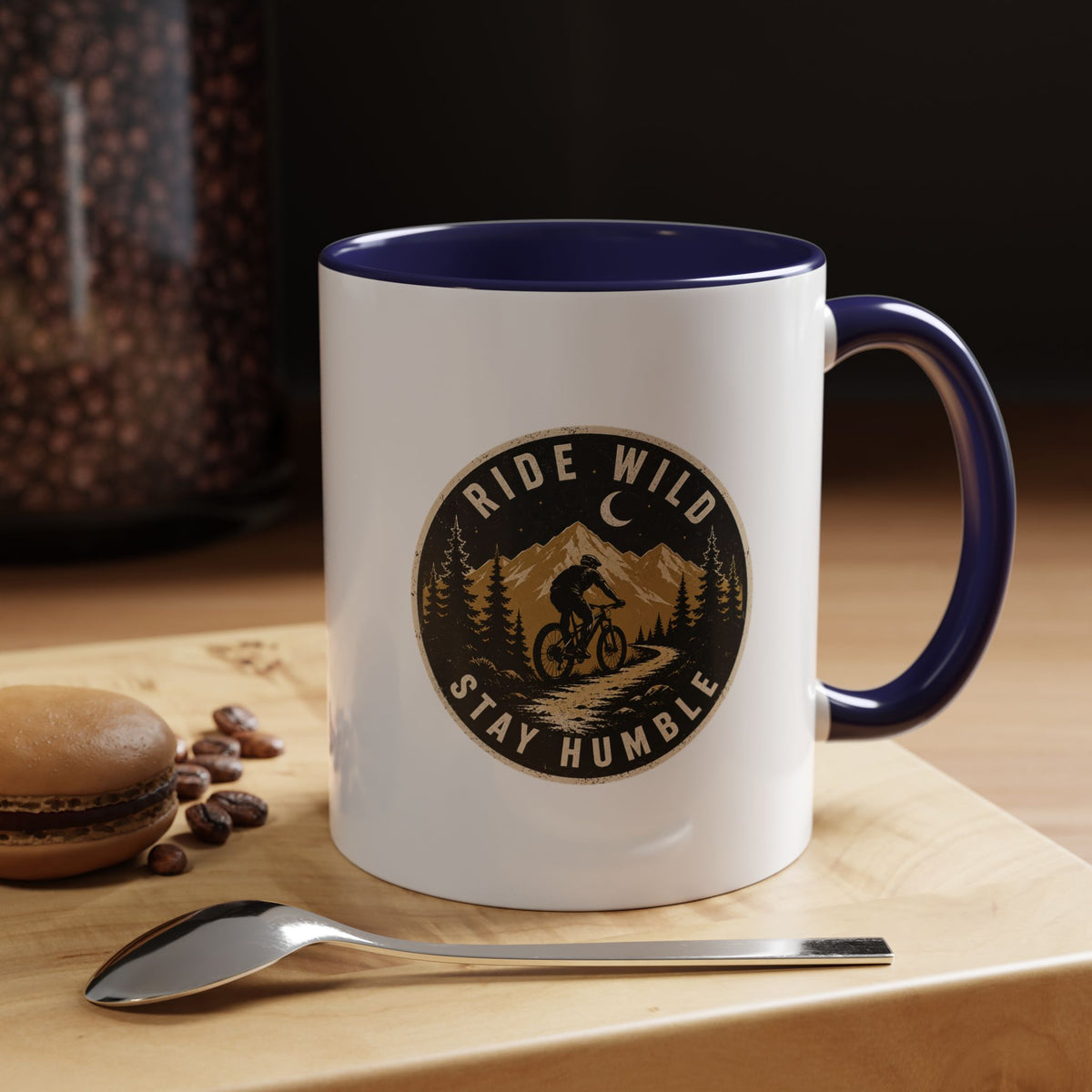 Milo Bailey Dog Dad Mom Ride Wild Stay Humble Accent Coffee Mug — Mountain Biking Adventure Travel Gift