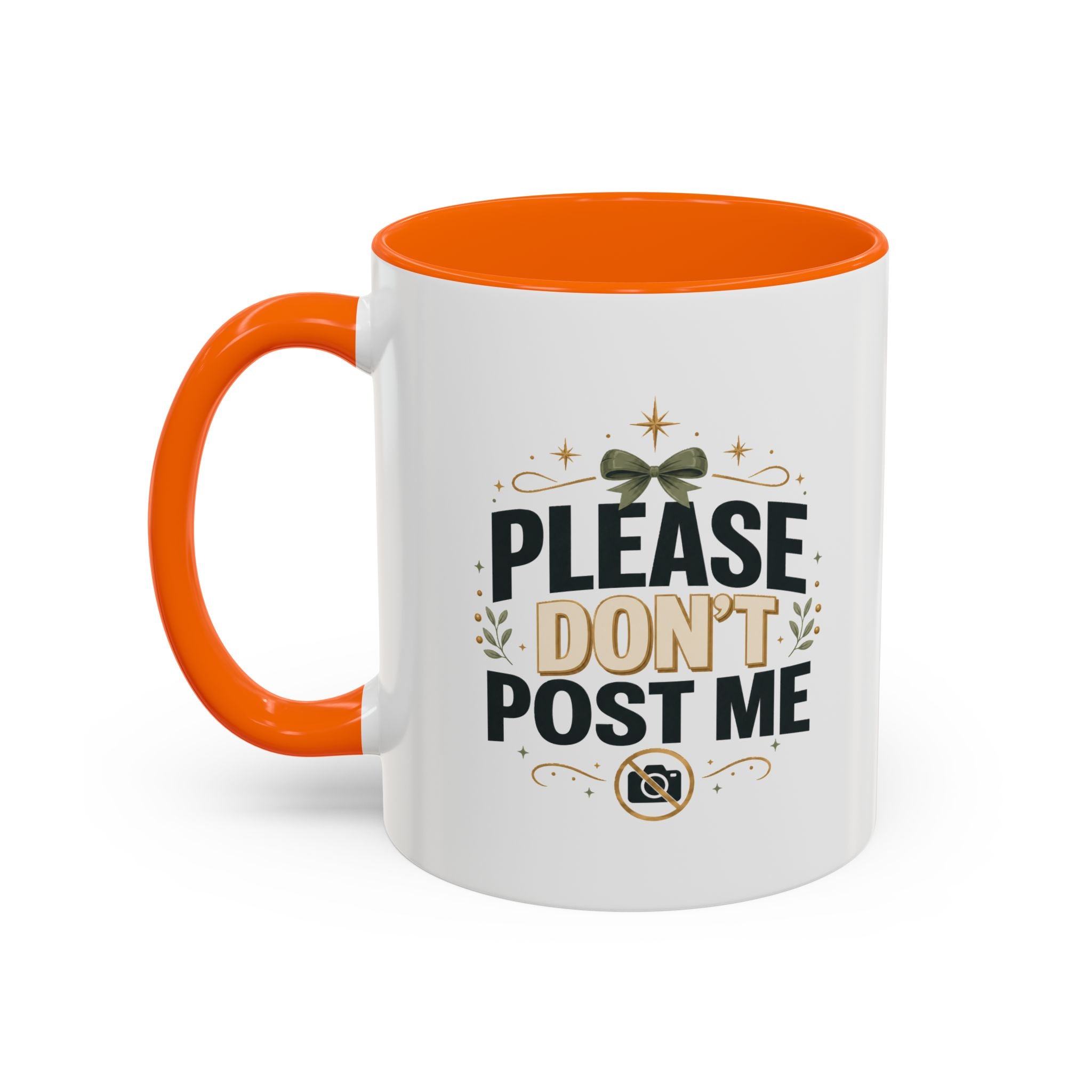 Christmas Please Don't Post Me Accent Coffee Mug — Funny Privacy Camera Gift