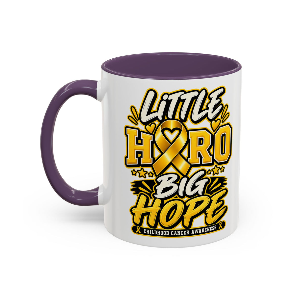 Little Hero Big Hope Coffee Mug — Childhood Cancer Awareness Accent Mug (11/15 oz)