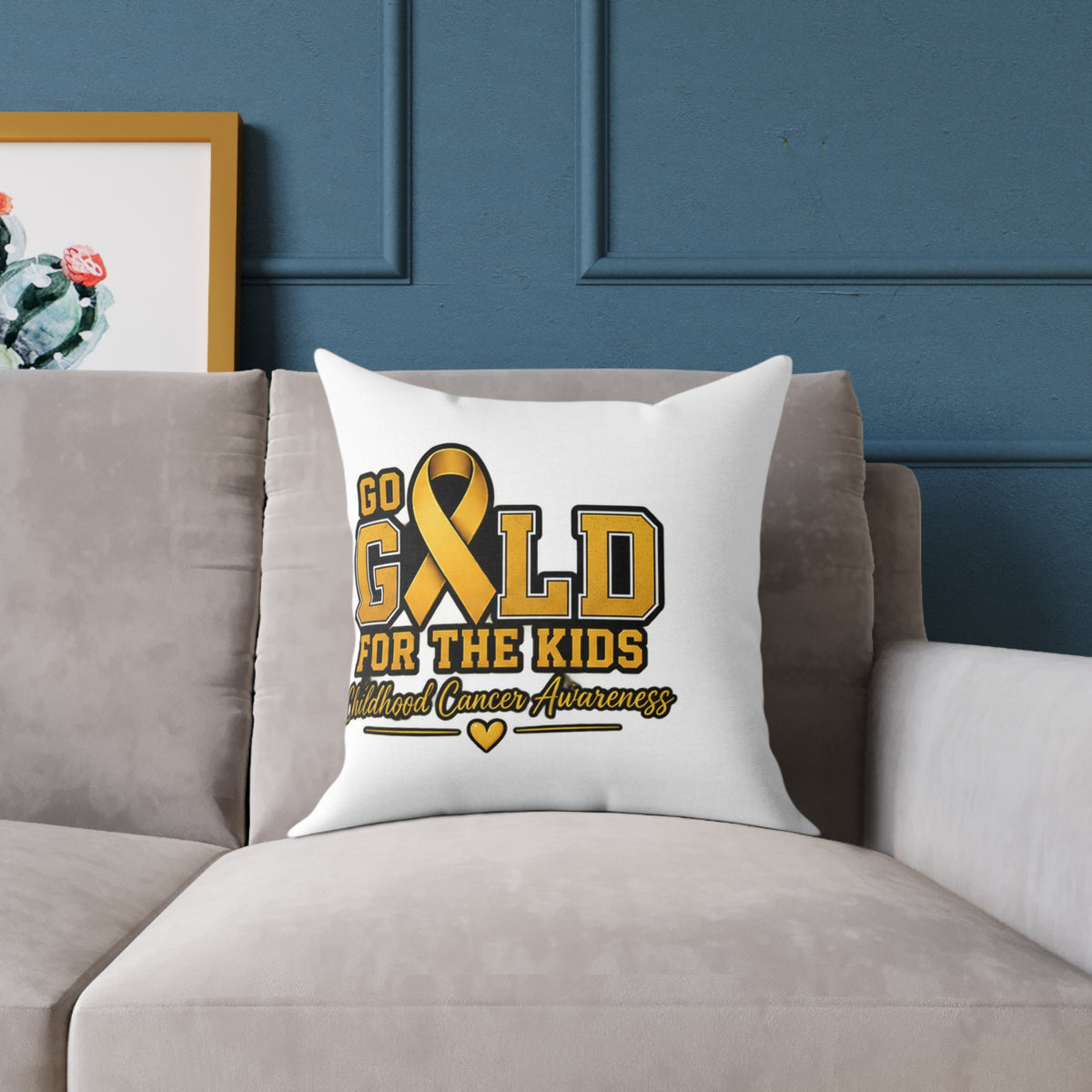 Go Gold For The Kids Pillow — Childhood Cancer Awareness Square Throw Pillow