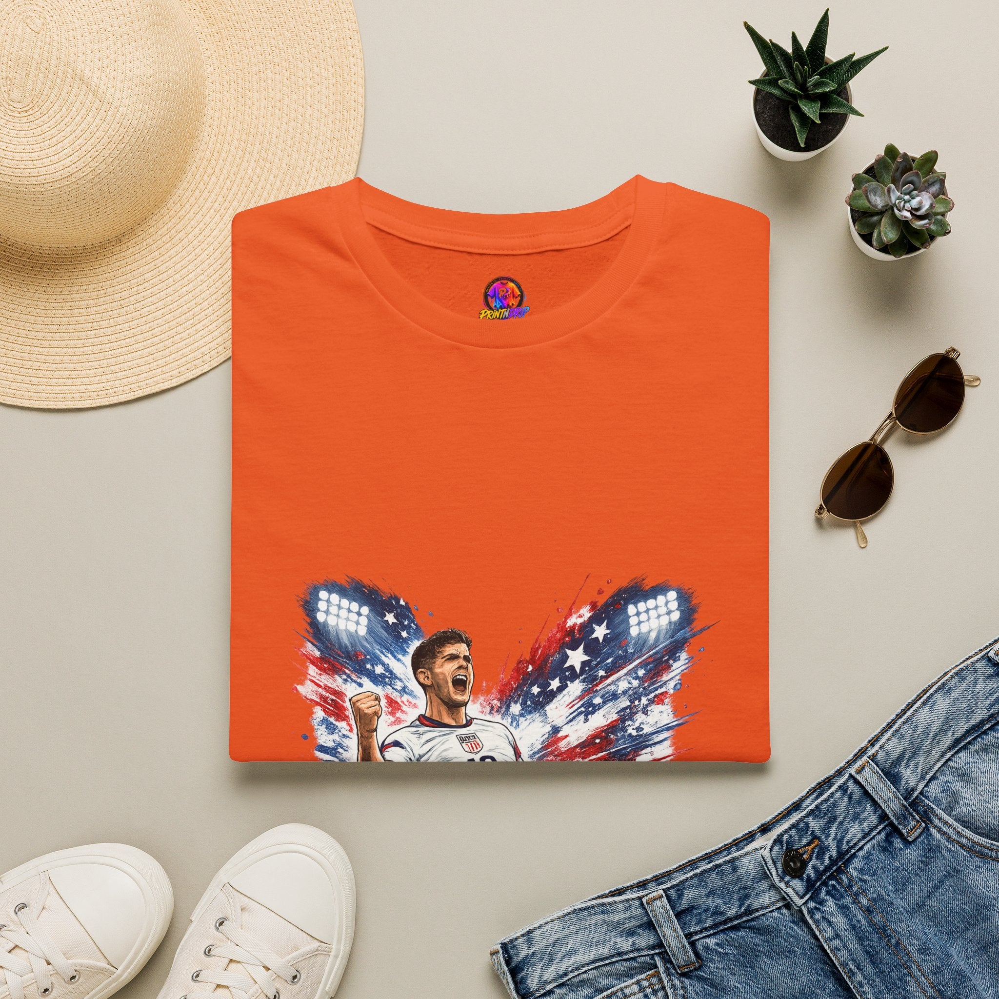 USA Soccer Player Flag T-Shirt — Patriotic Football Fan Tee